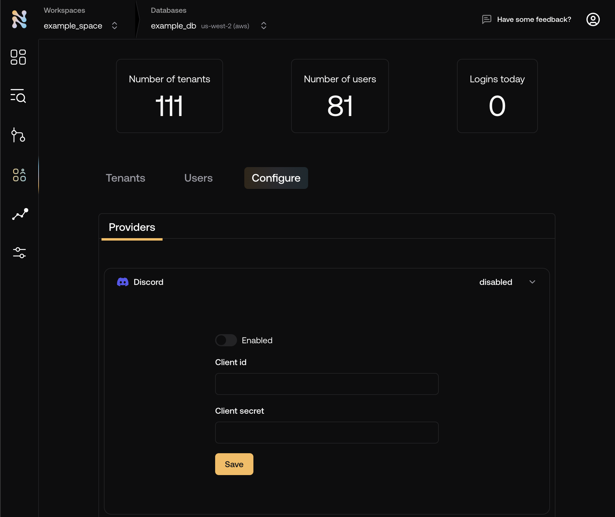 Discord configuration on console.thenile.dev