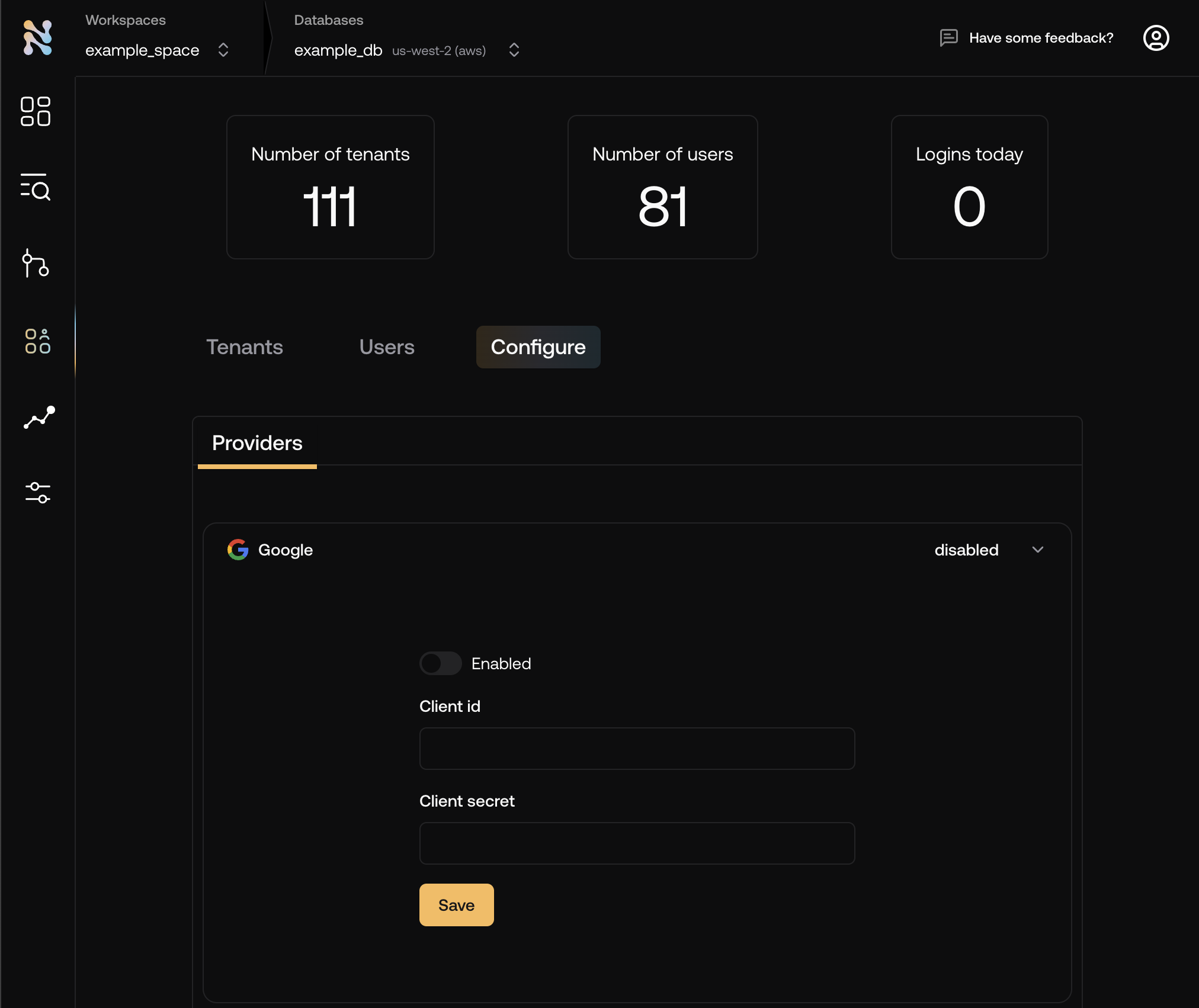 Google configuration on console.thenile.dev