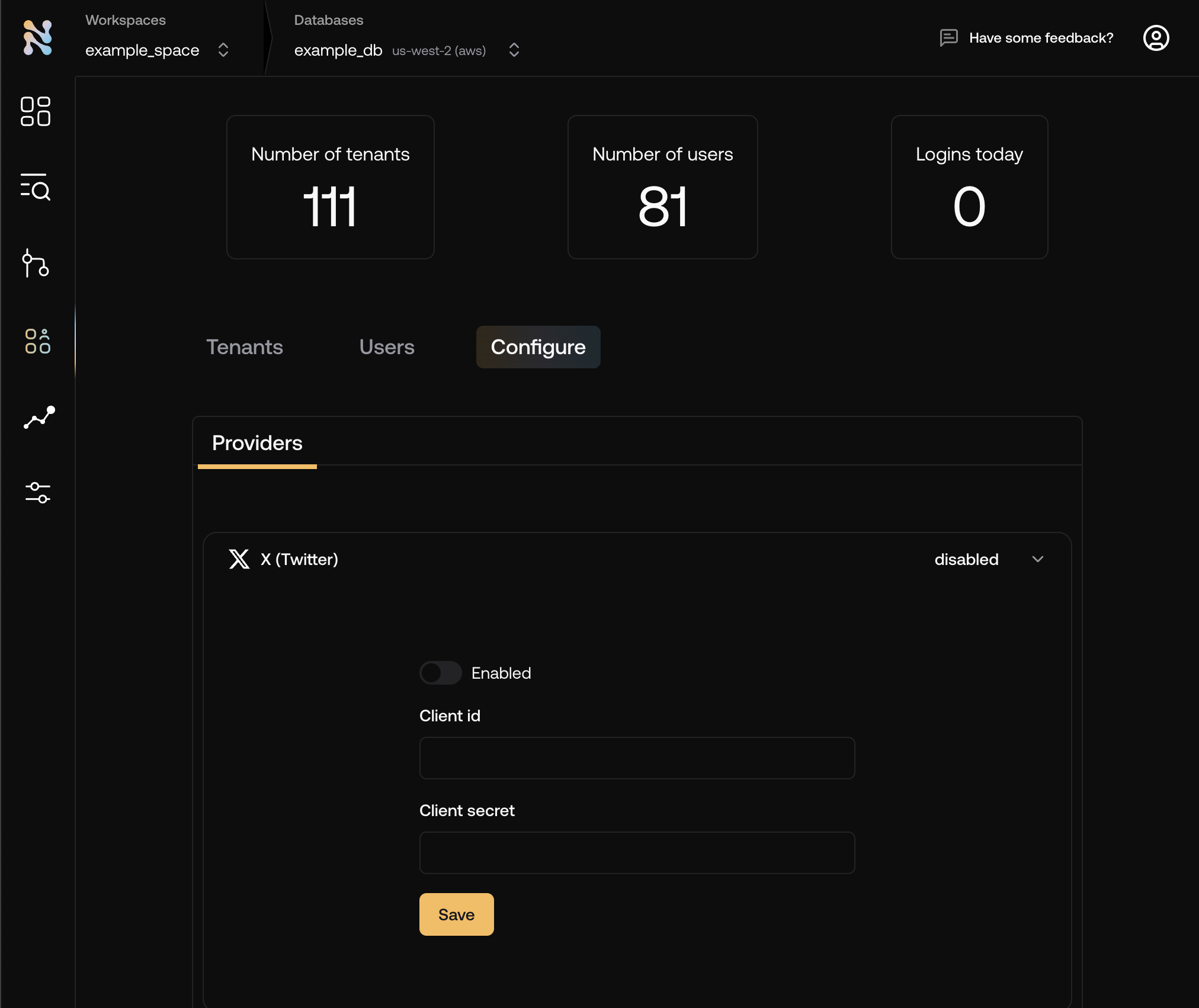 X configuration on console.thenile.dev