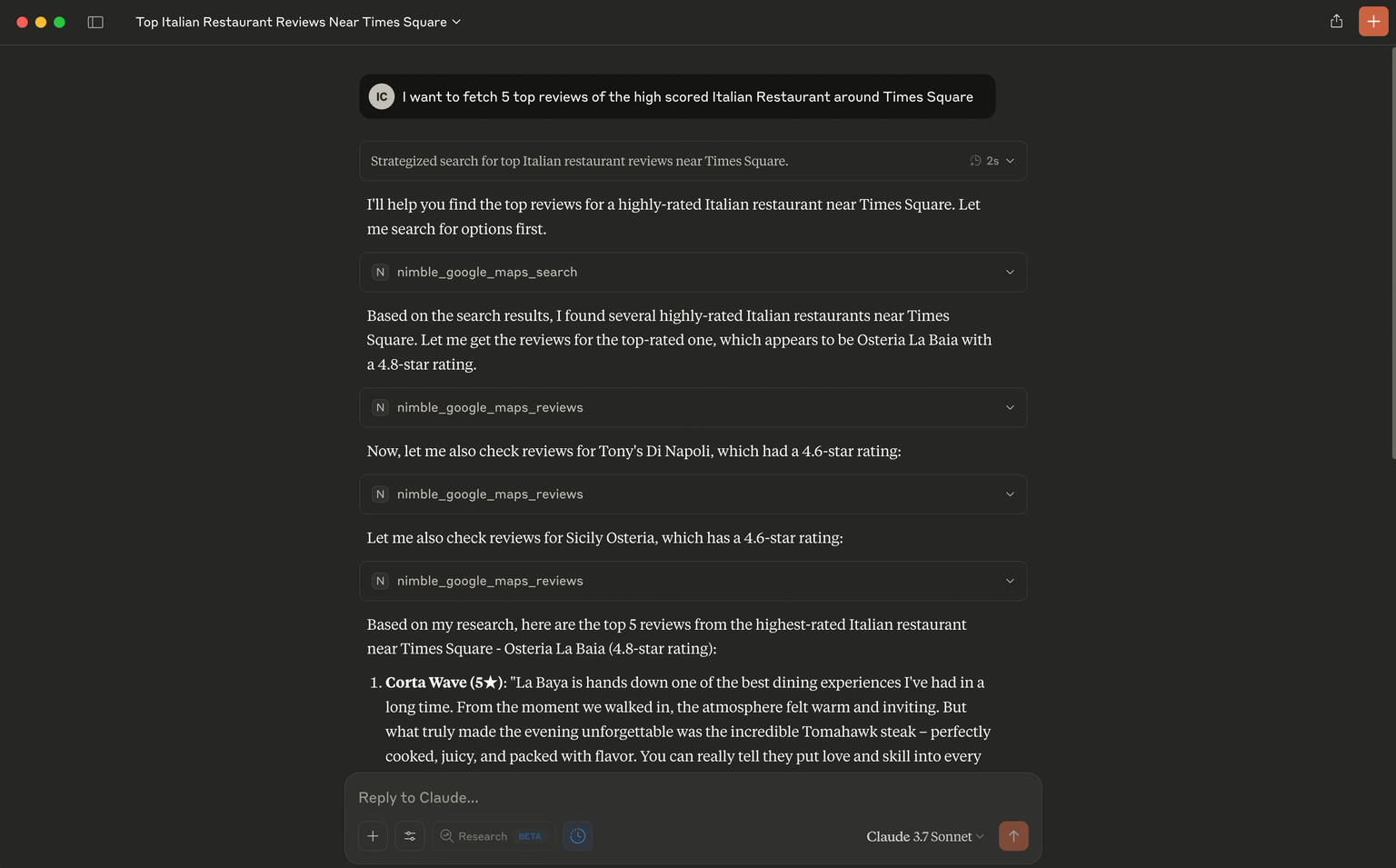 Claude Desktop Example using Nimble Maps API in Claude Desktop