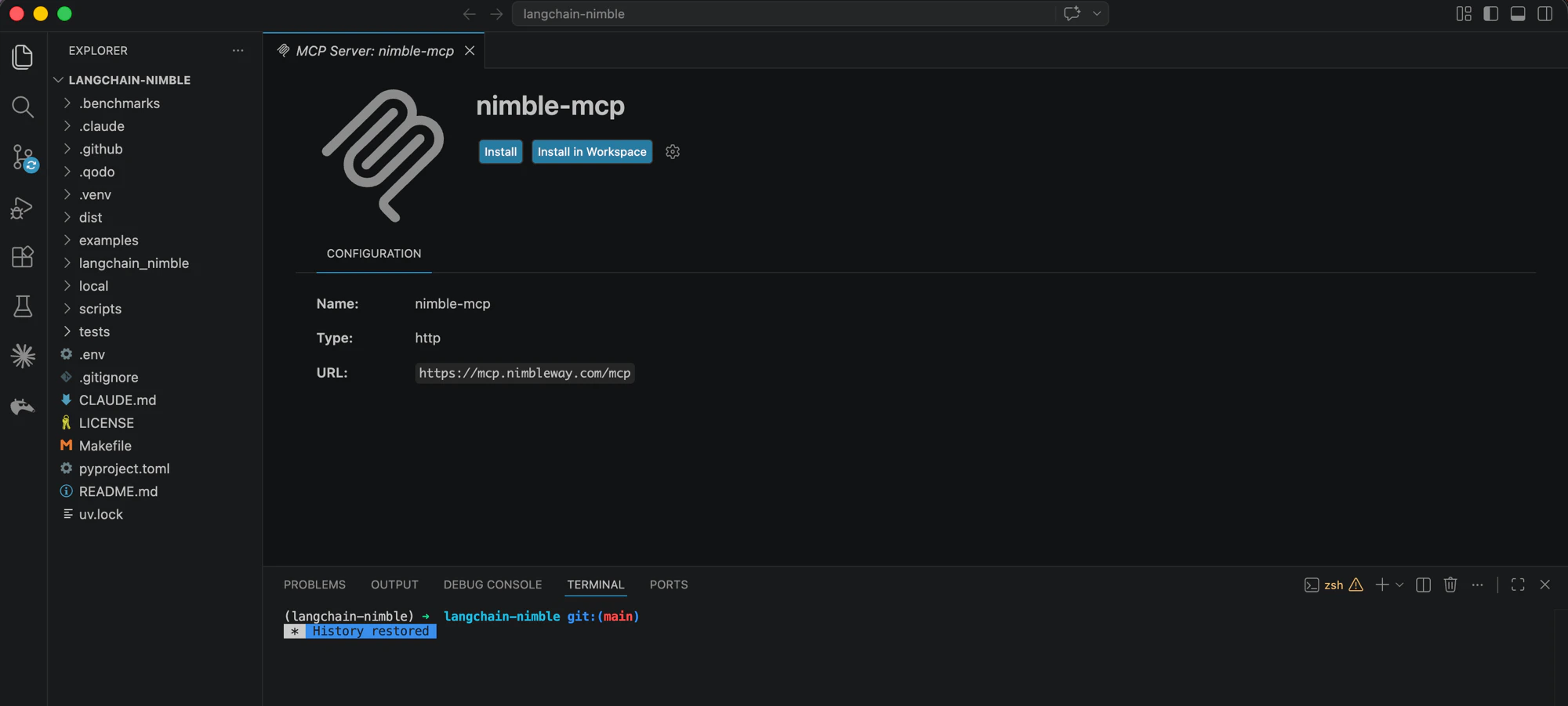 Install Nimble MCP from Azure MCP Center into VS Code