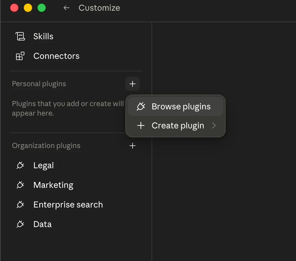 Customize > Personal plugins with the Browse plugins / Create plugin menu open