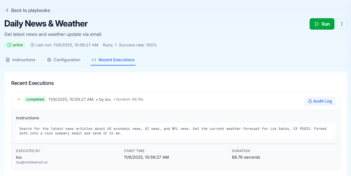 Playbook recent executions