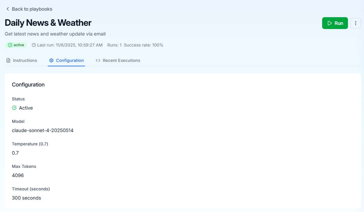 Playbook configuration