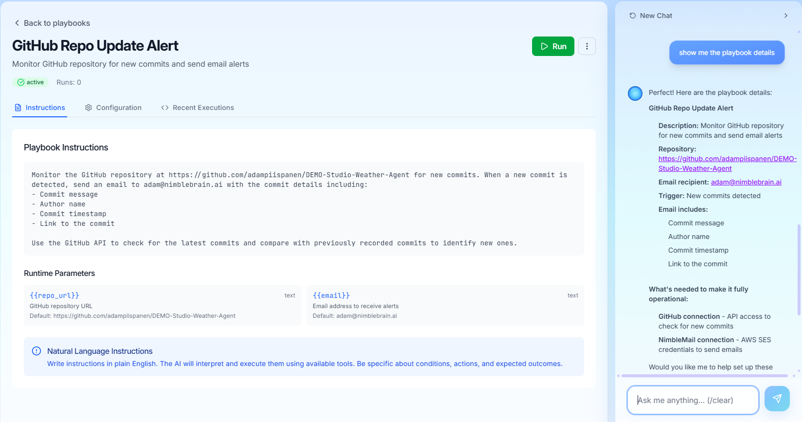 Creating a playbook with NIRA