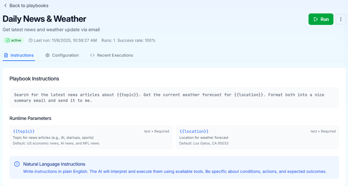 Playbook instructions