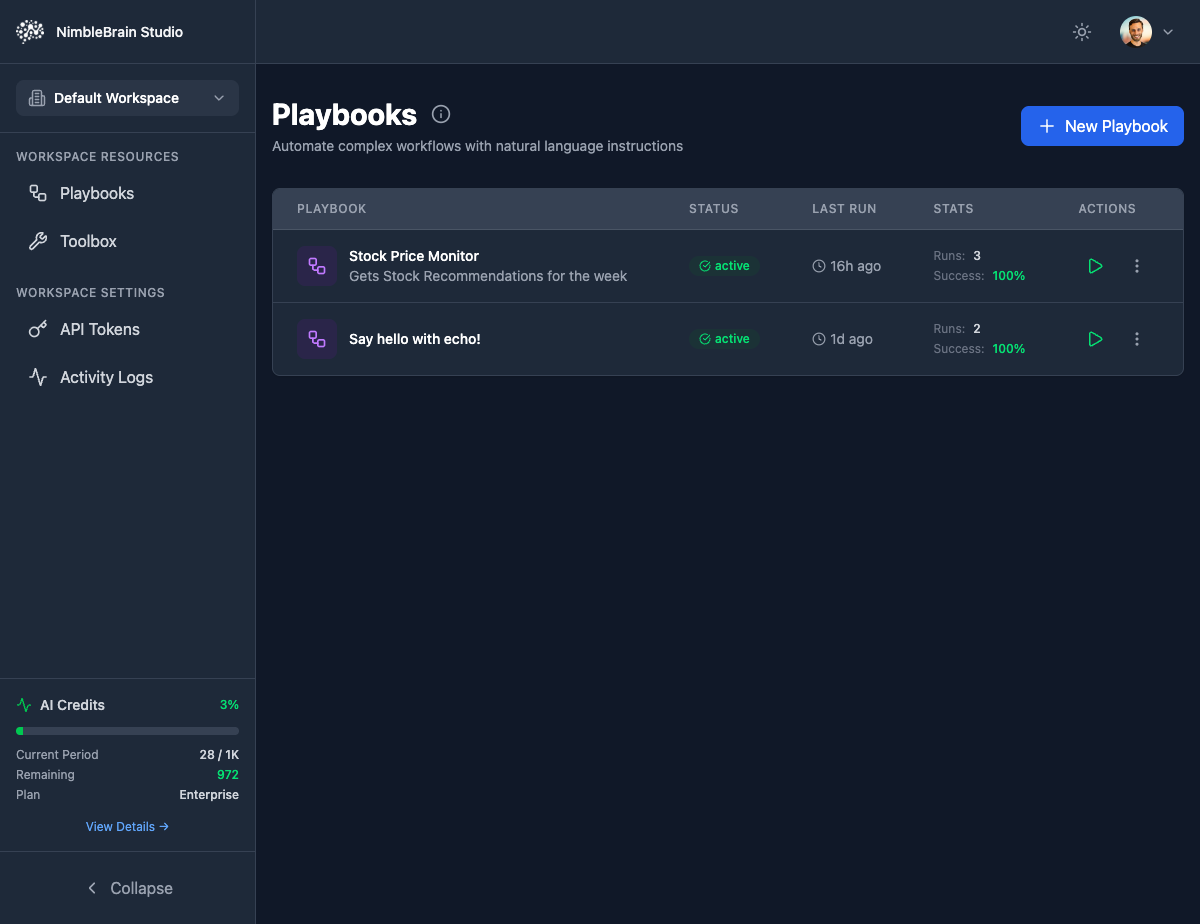 NimbleBrain Studio main interface