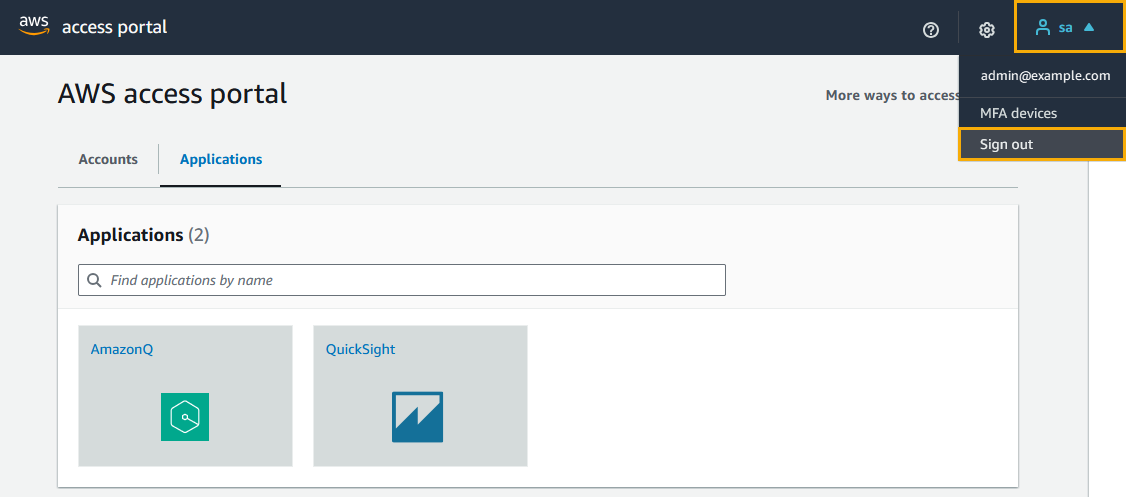 AWS Access Portal Applications Tab