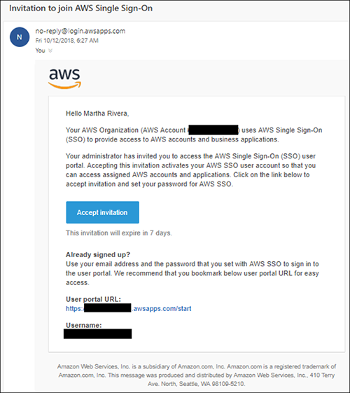 AWS SSO Initial Setup Email