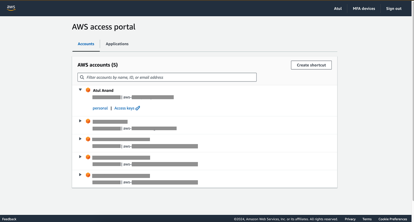 AWS SSO Main Console