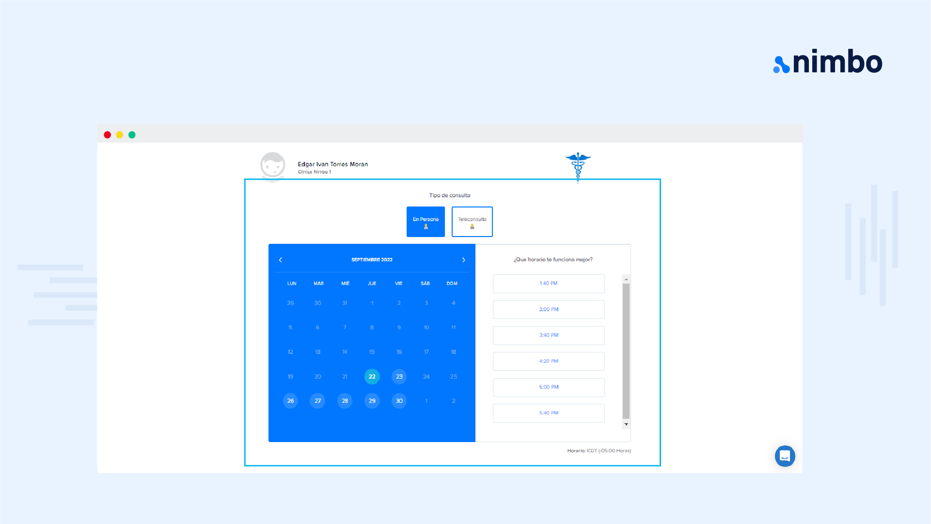 Selección de fecha y hora en el portal