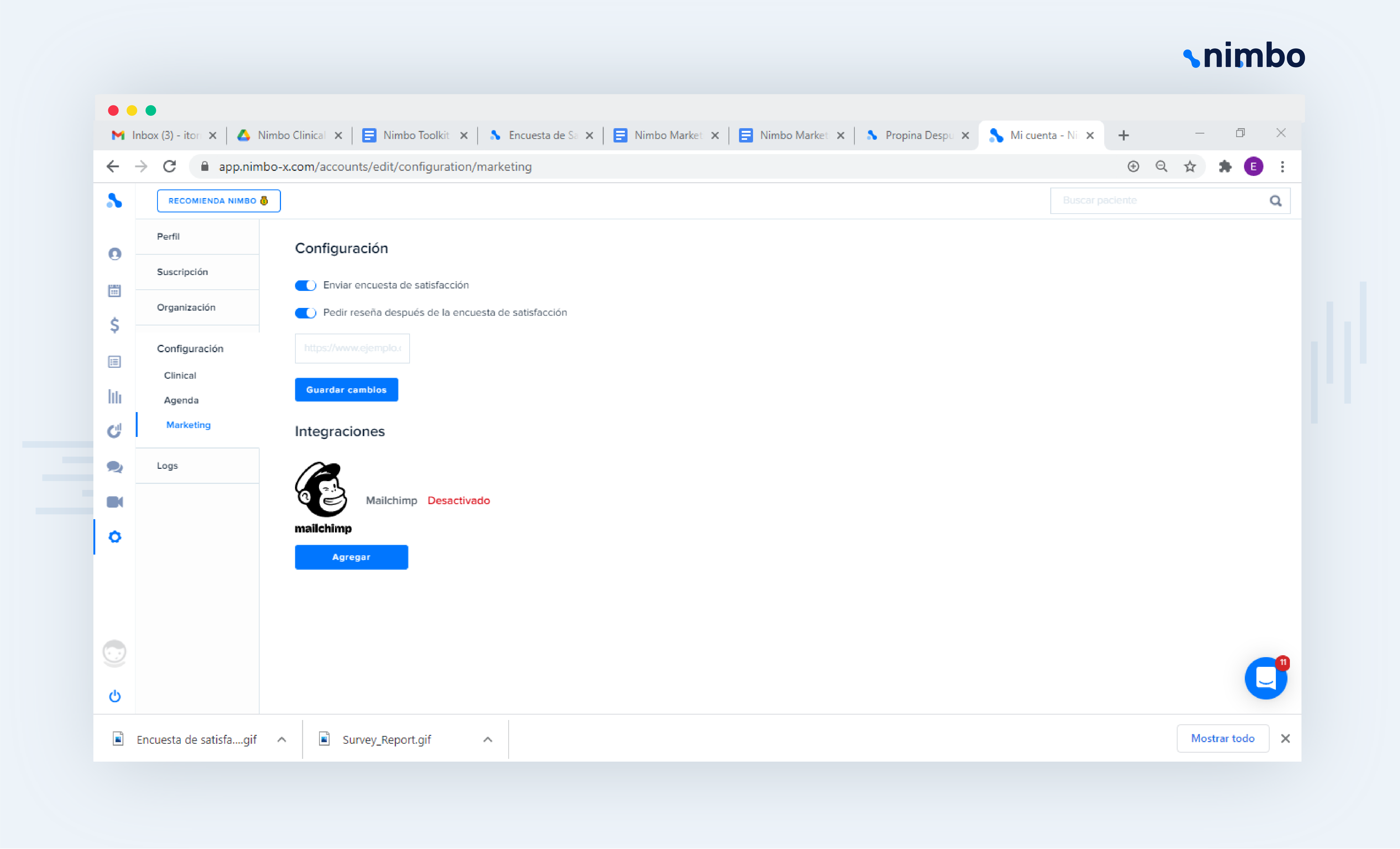 Activar encuestas de satisfacción en configuración de Marketing