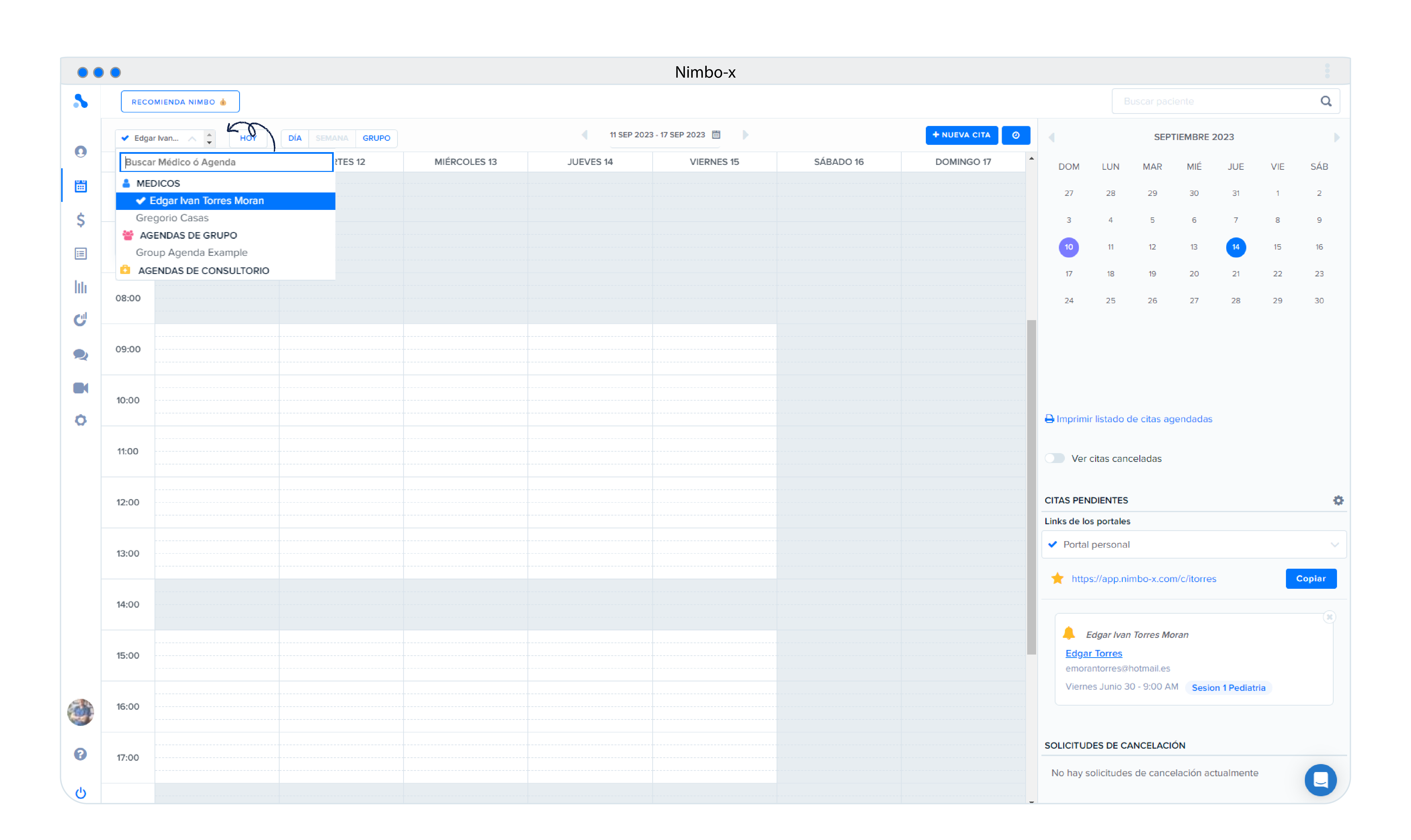 Selector de agendas en el encabezado de Agenda