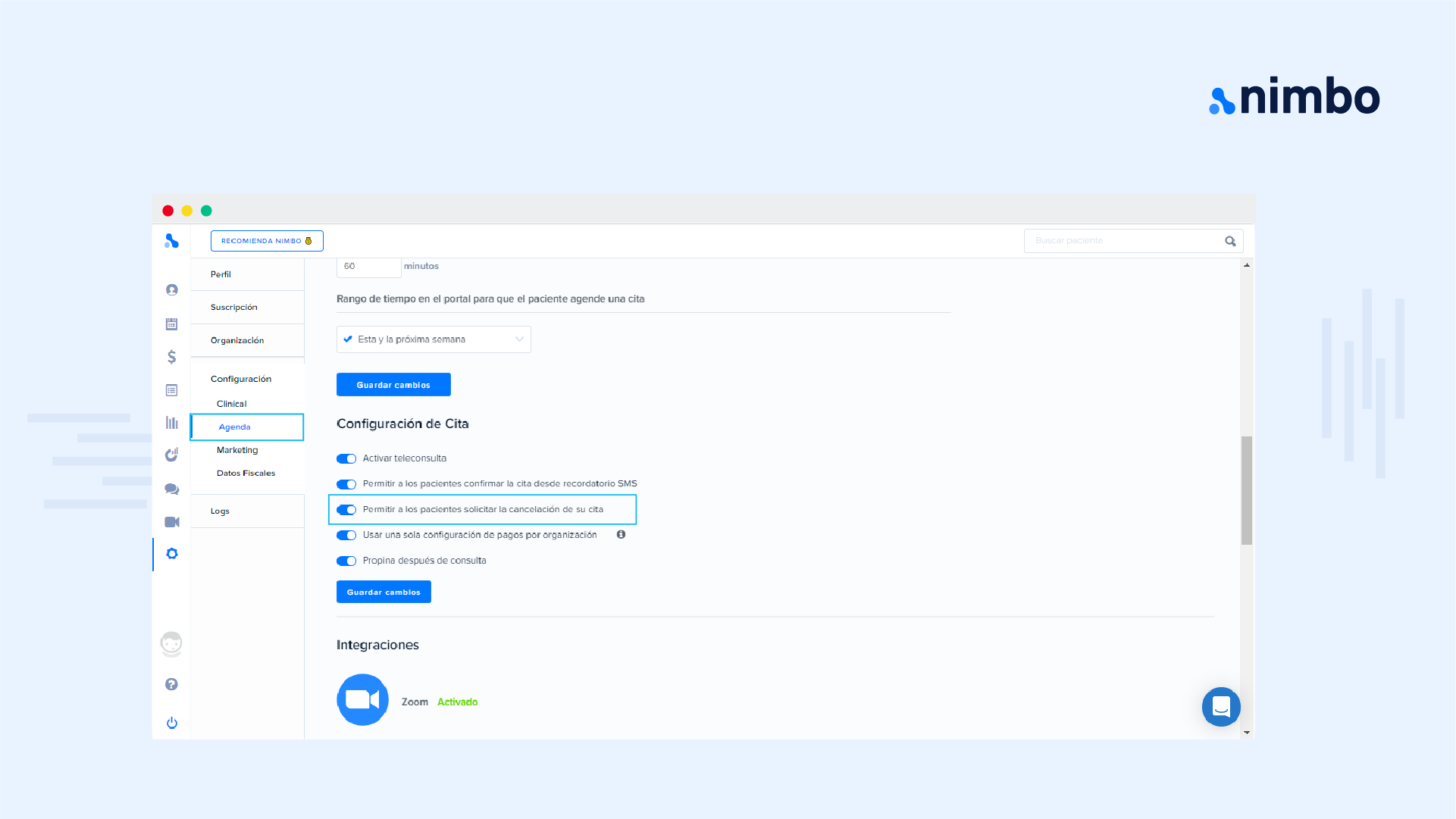 Activar cancelación por el paciente