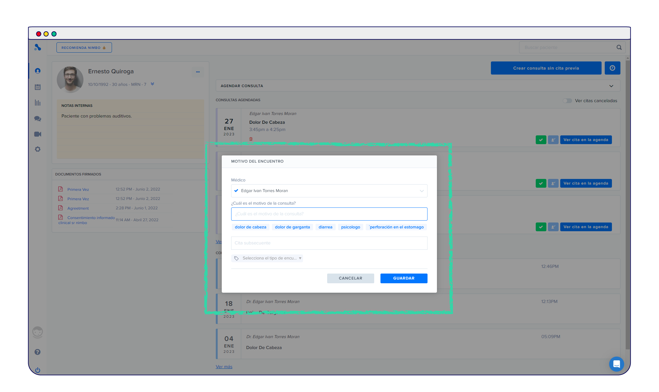 Formulario de consulta sin cita