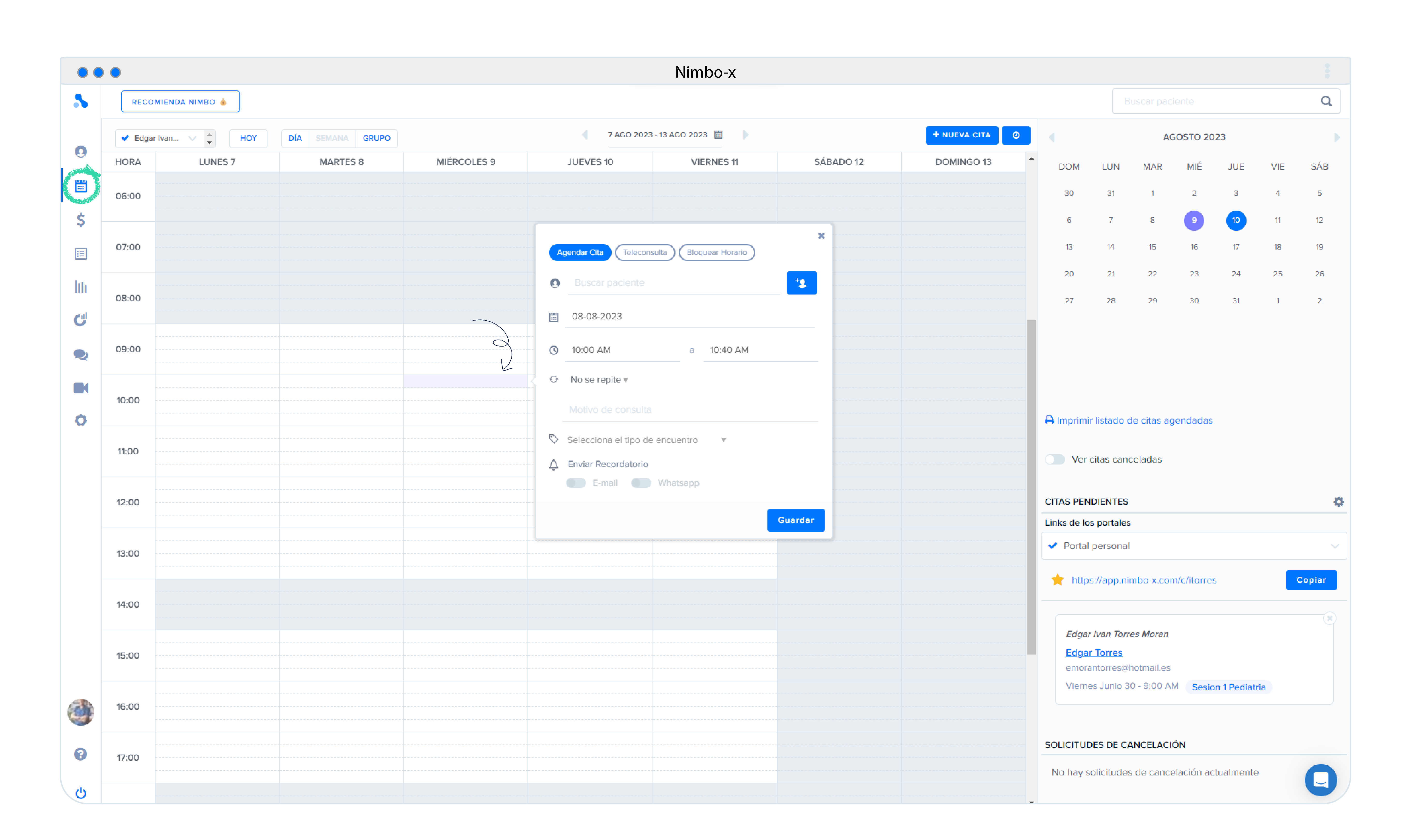 Crear cita desde un bloque en la agenda