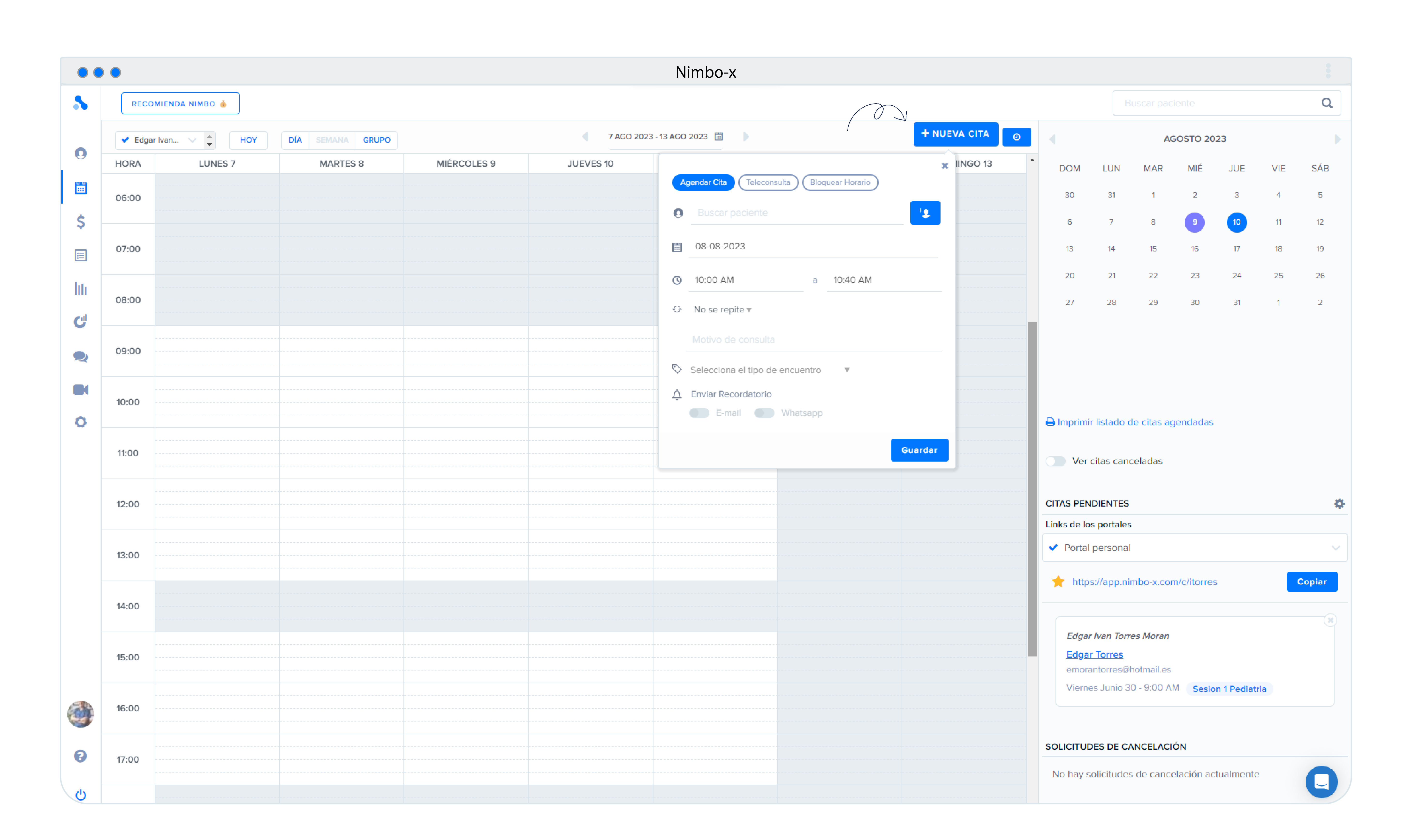 Crear cita desde el botón Nueva cita