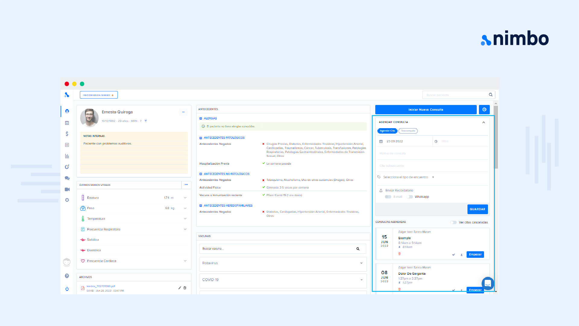Agendar consulta desde el perfil del paciente