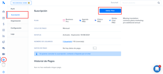 Menú Mi cuenta con opción Suscripción