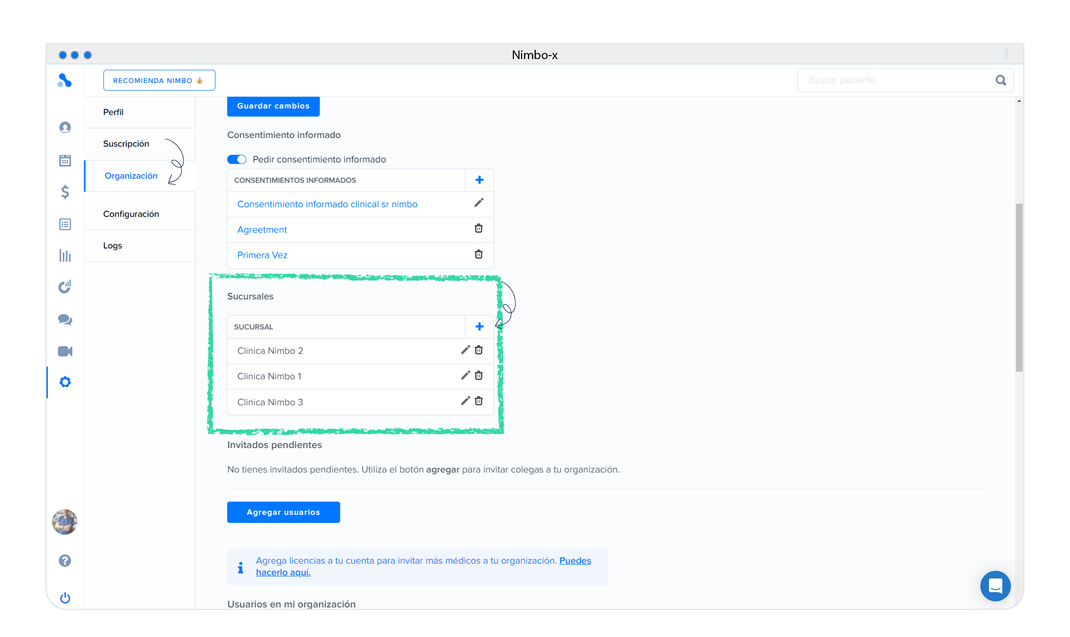 Seccion para crear y administrar sucursales