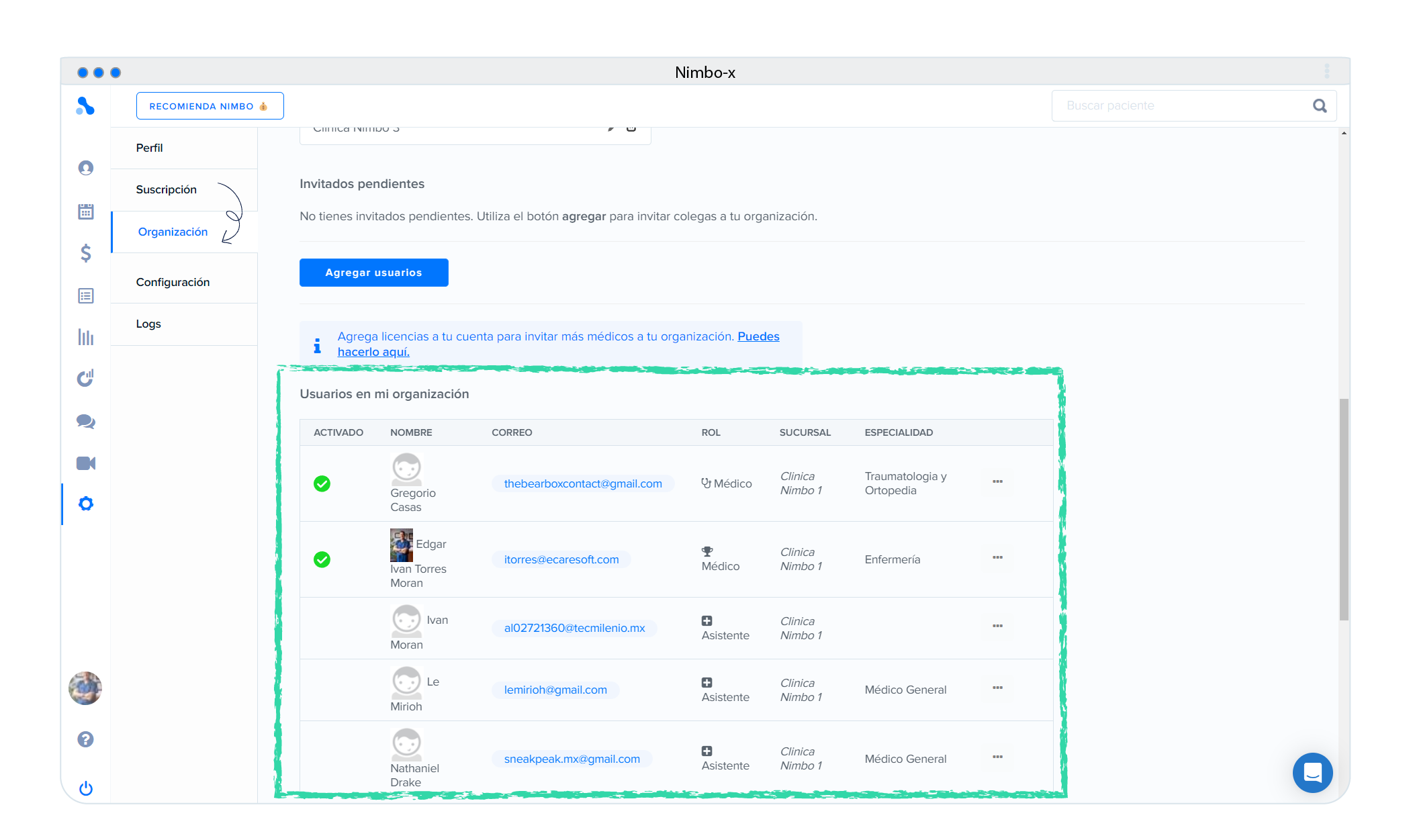 Seccion para invitar usuarios y asignar rol
