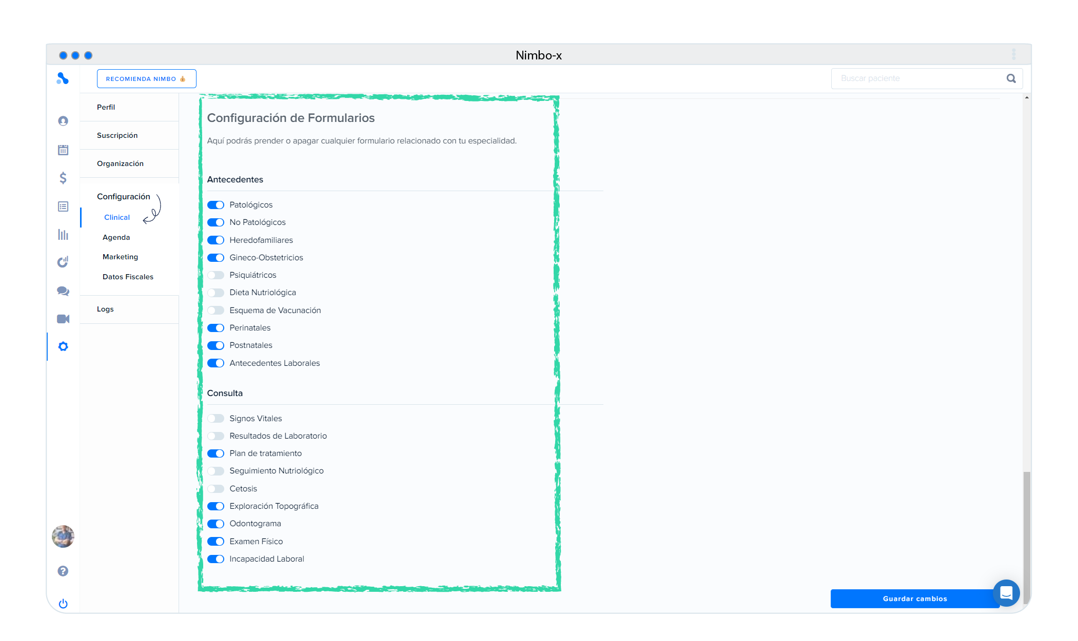Configuracion de formularios y plantillas clinicas