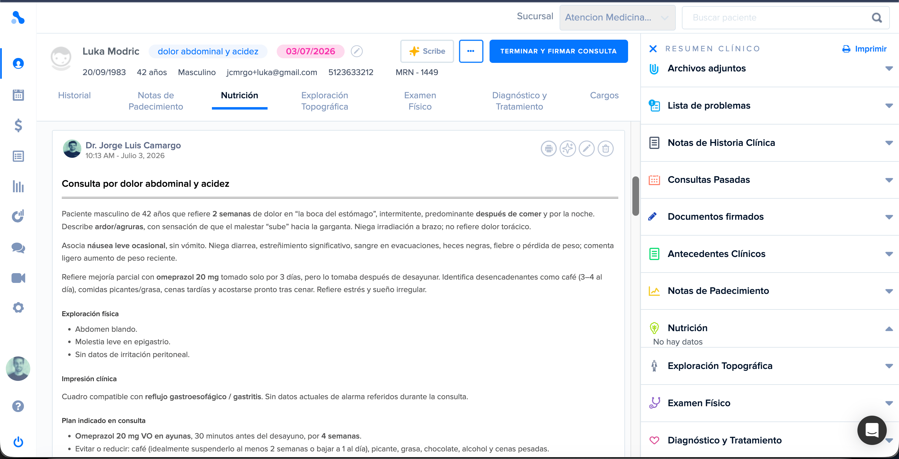 Nota generada con Nimbo Scribe guardada dentro de la consulta