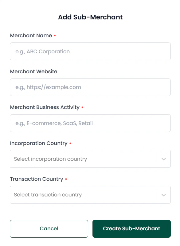 Sub merchant form
