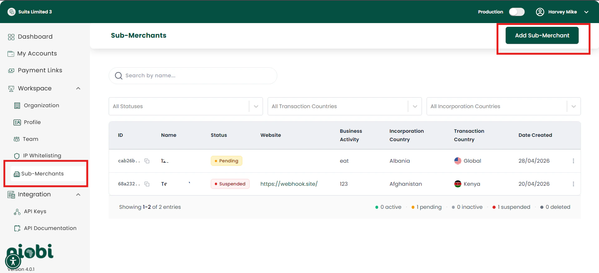 Sub merchant portal