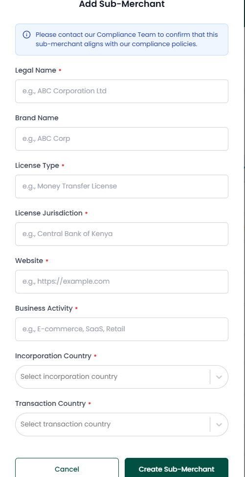 Add Sub-Merchant Form