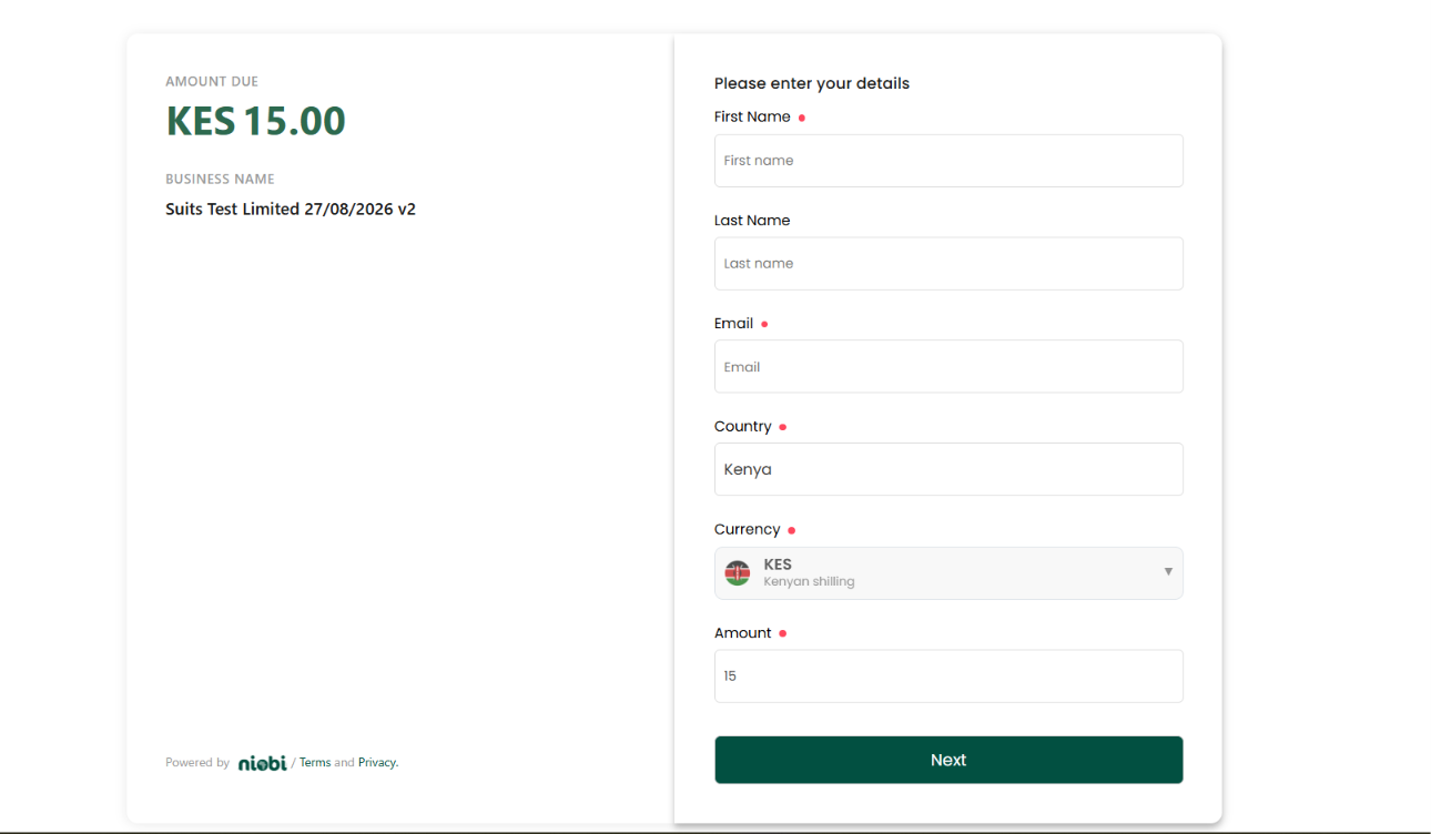 Niobi Hosted Checkout Interface