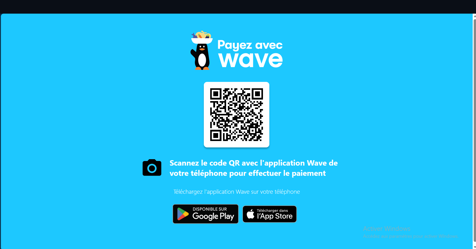 Wave hosted checkout page with QR code