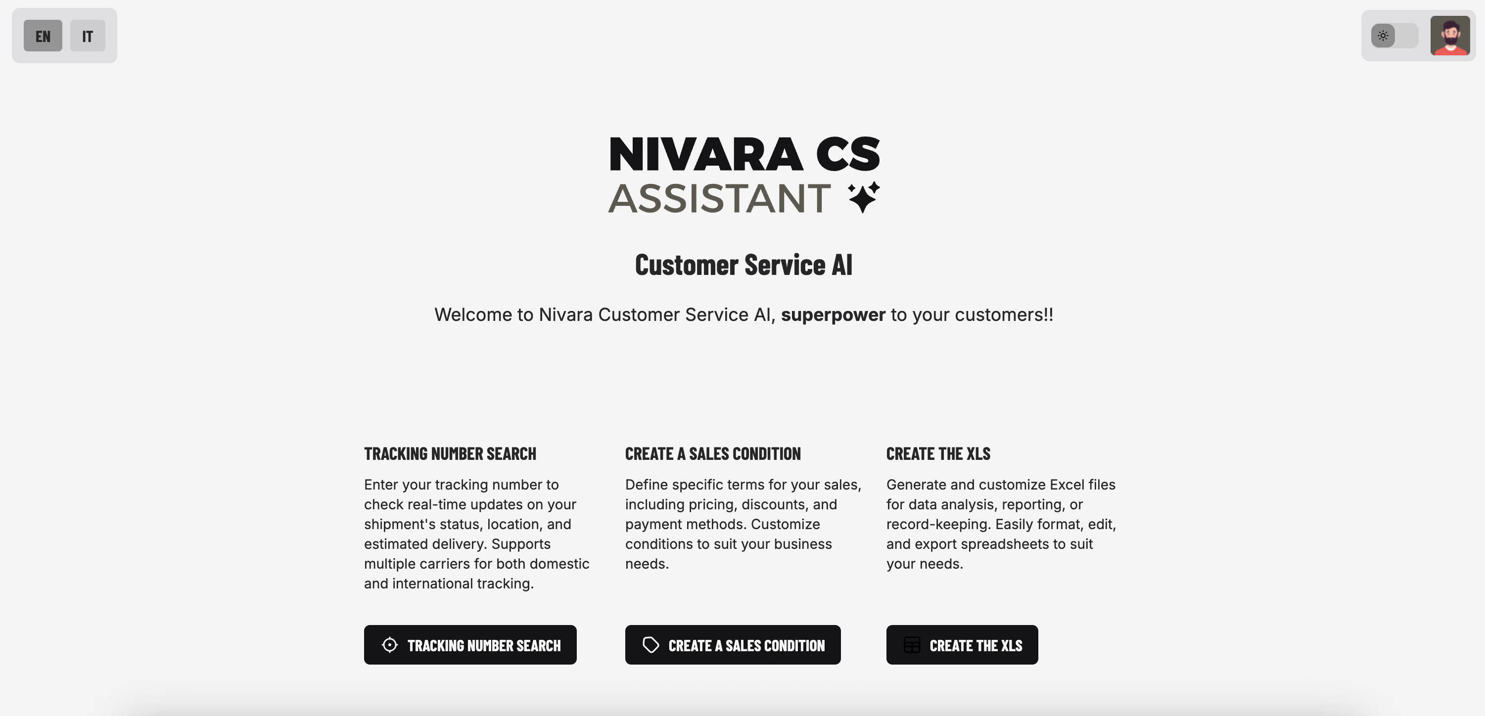 Nivara Customer Service AI Dashboard Light