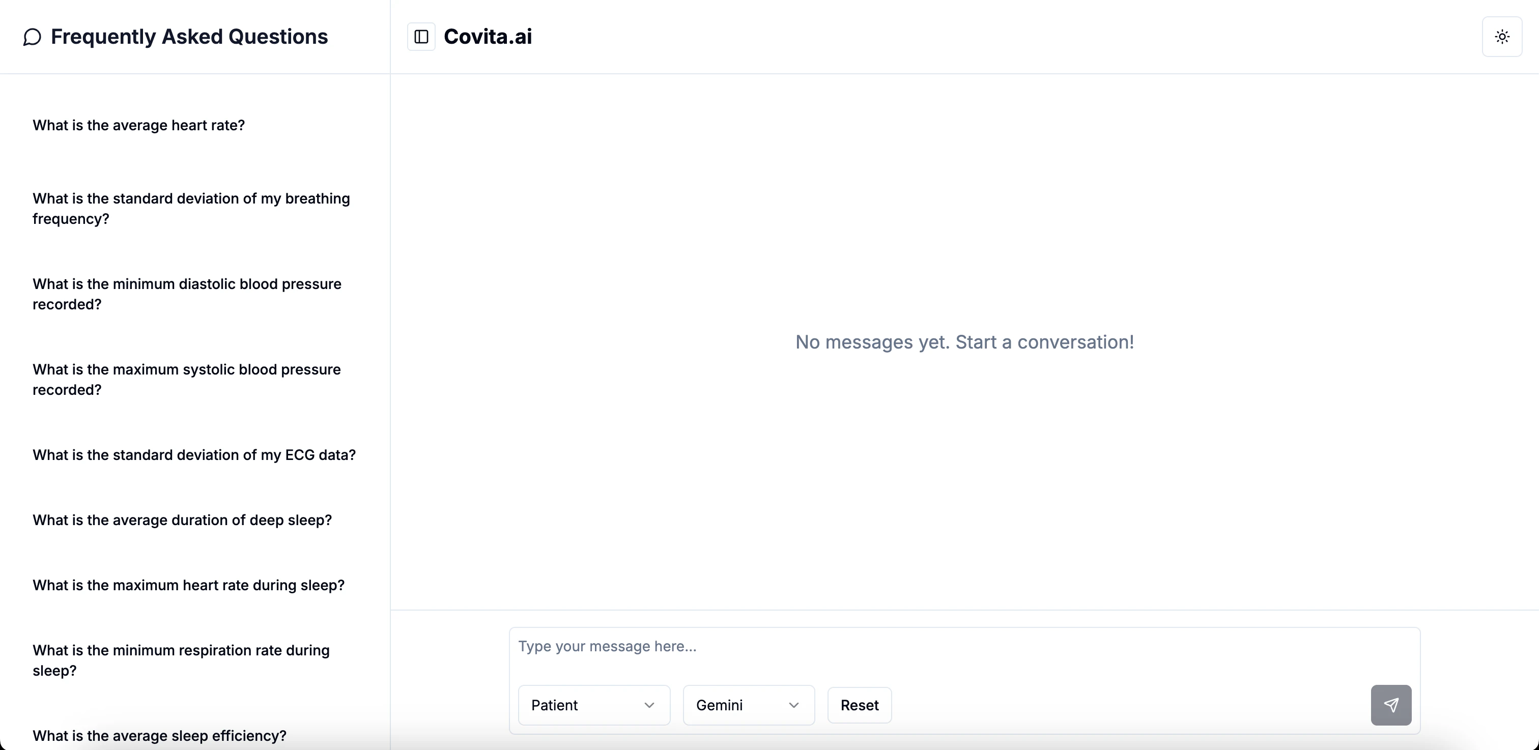Covita Dashboard Light