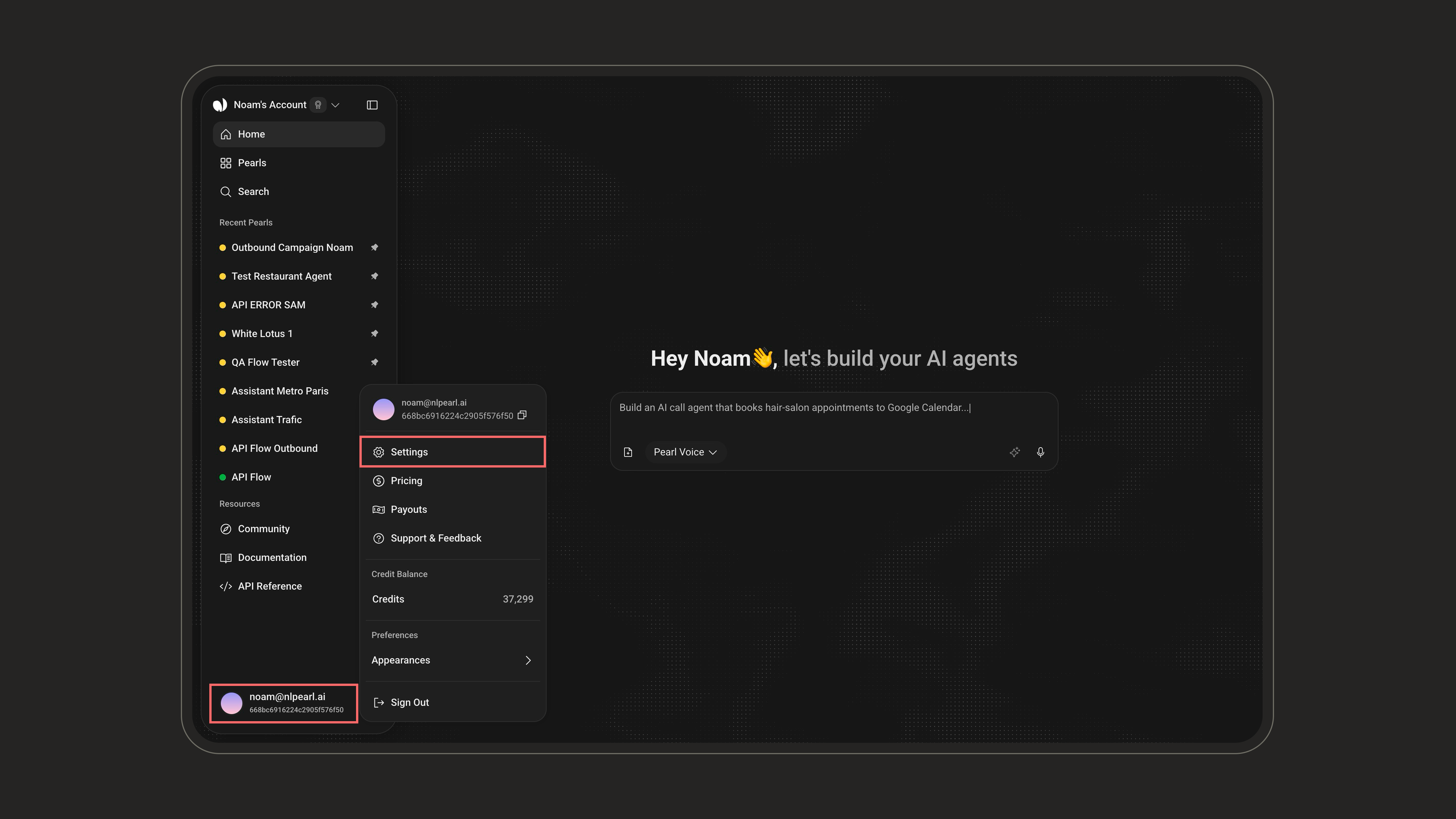 Open Settings from the profile card