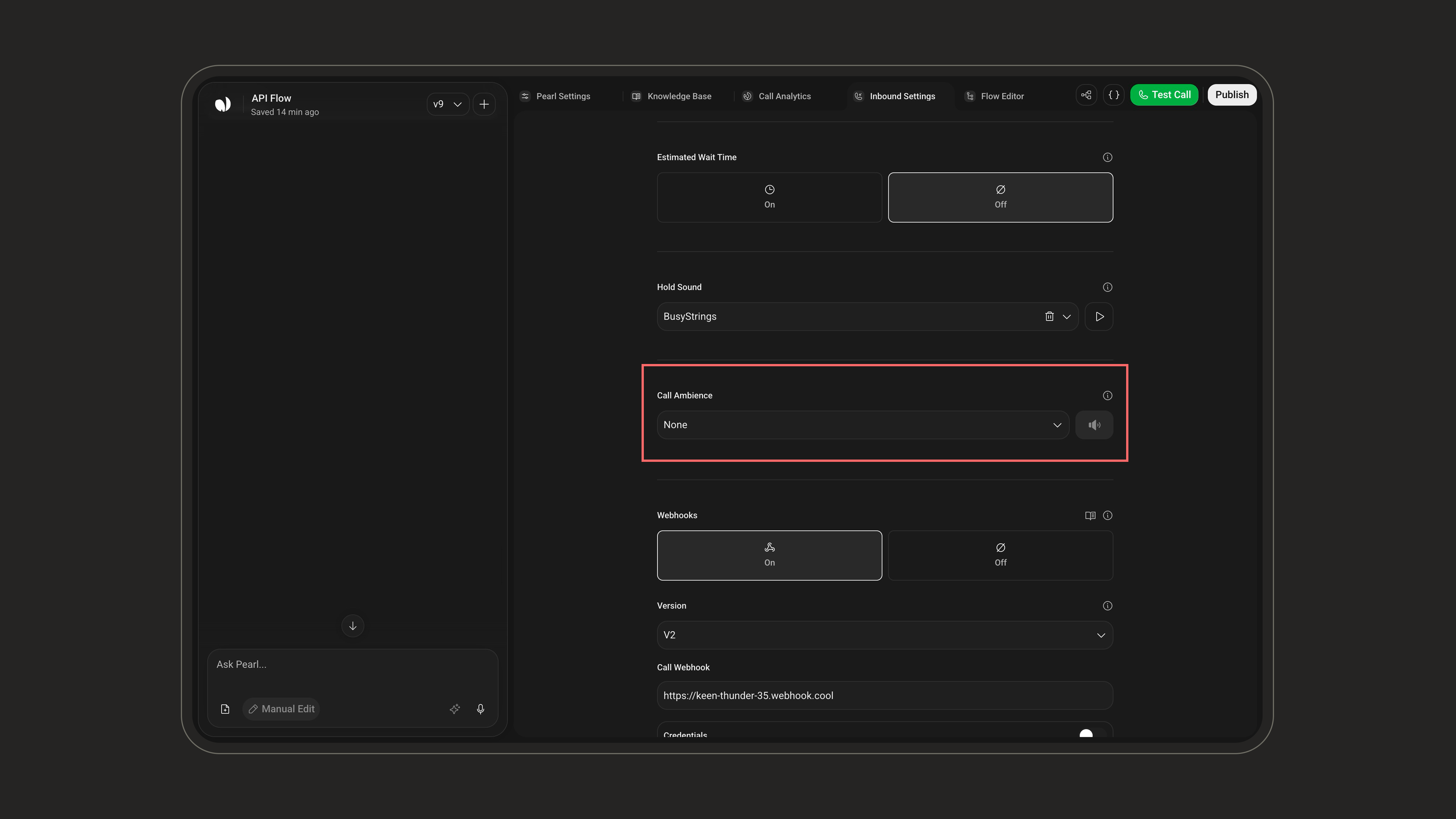 Call Ambience setting