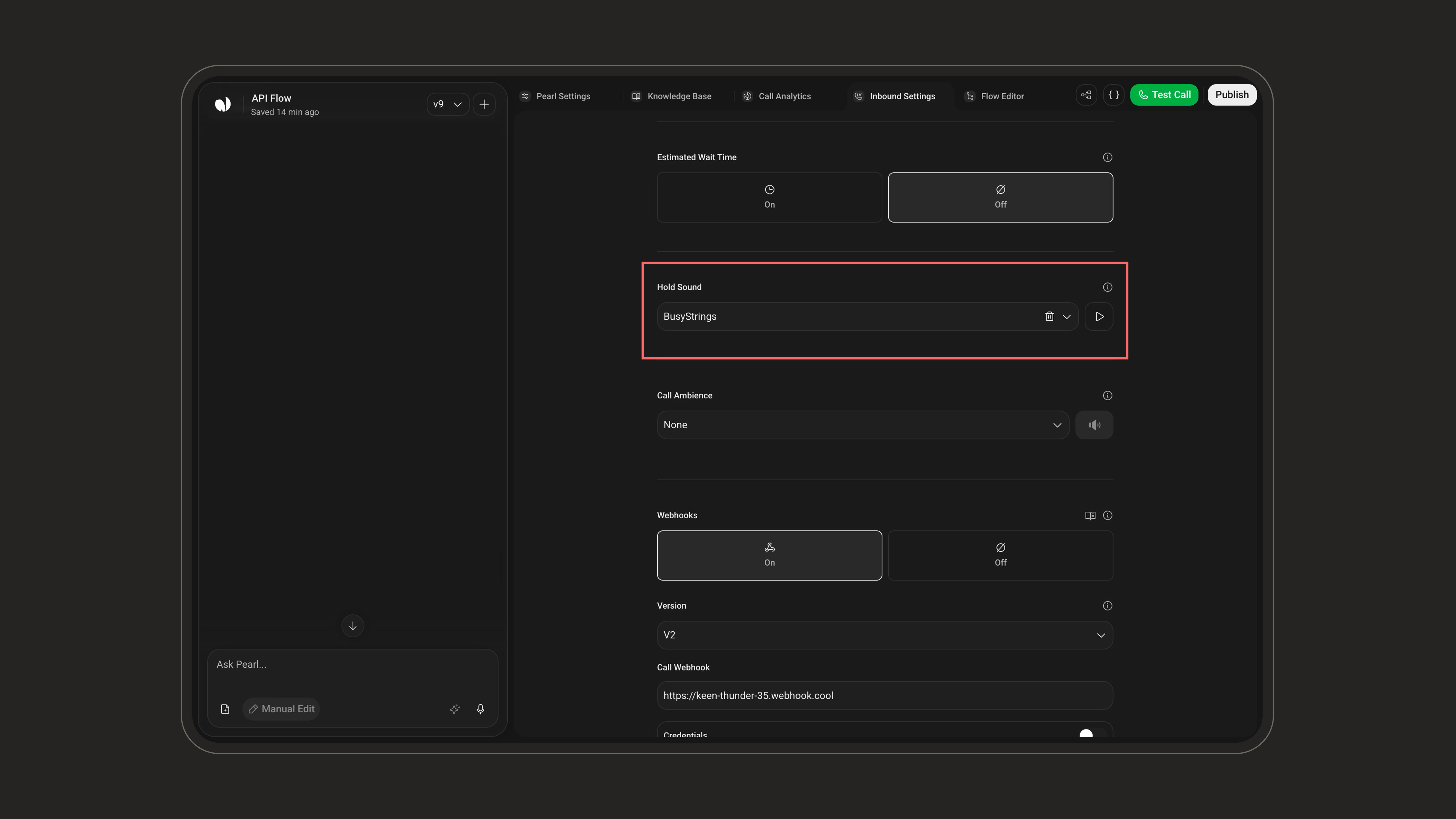 Hold Sound setting