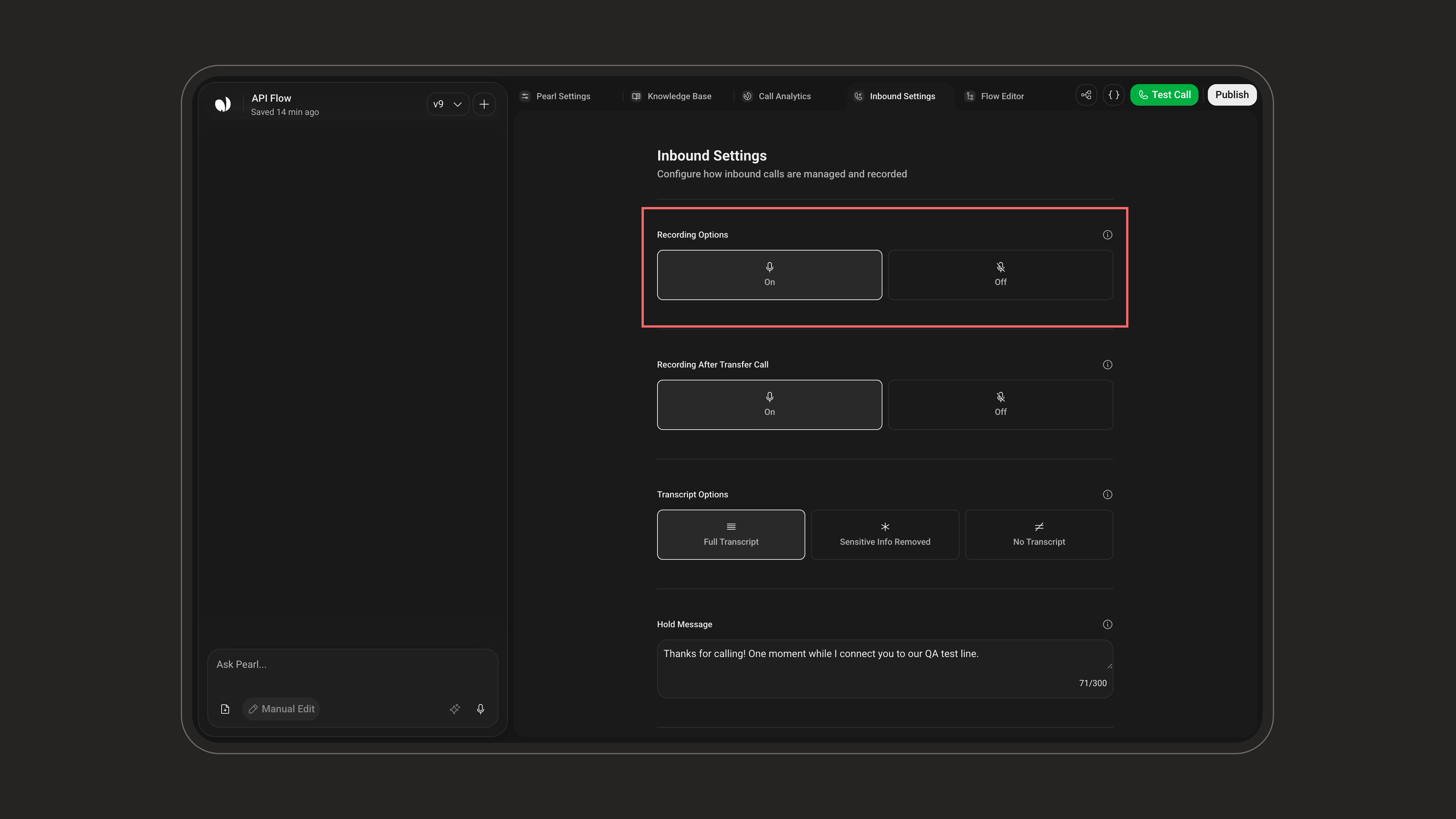 Recording Options setting