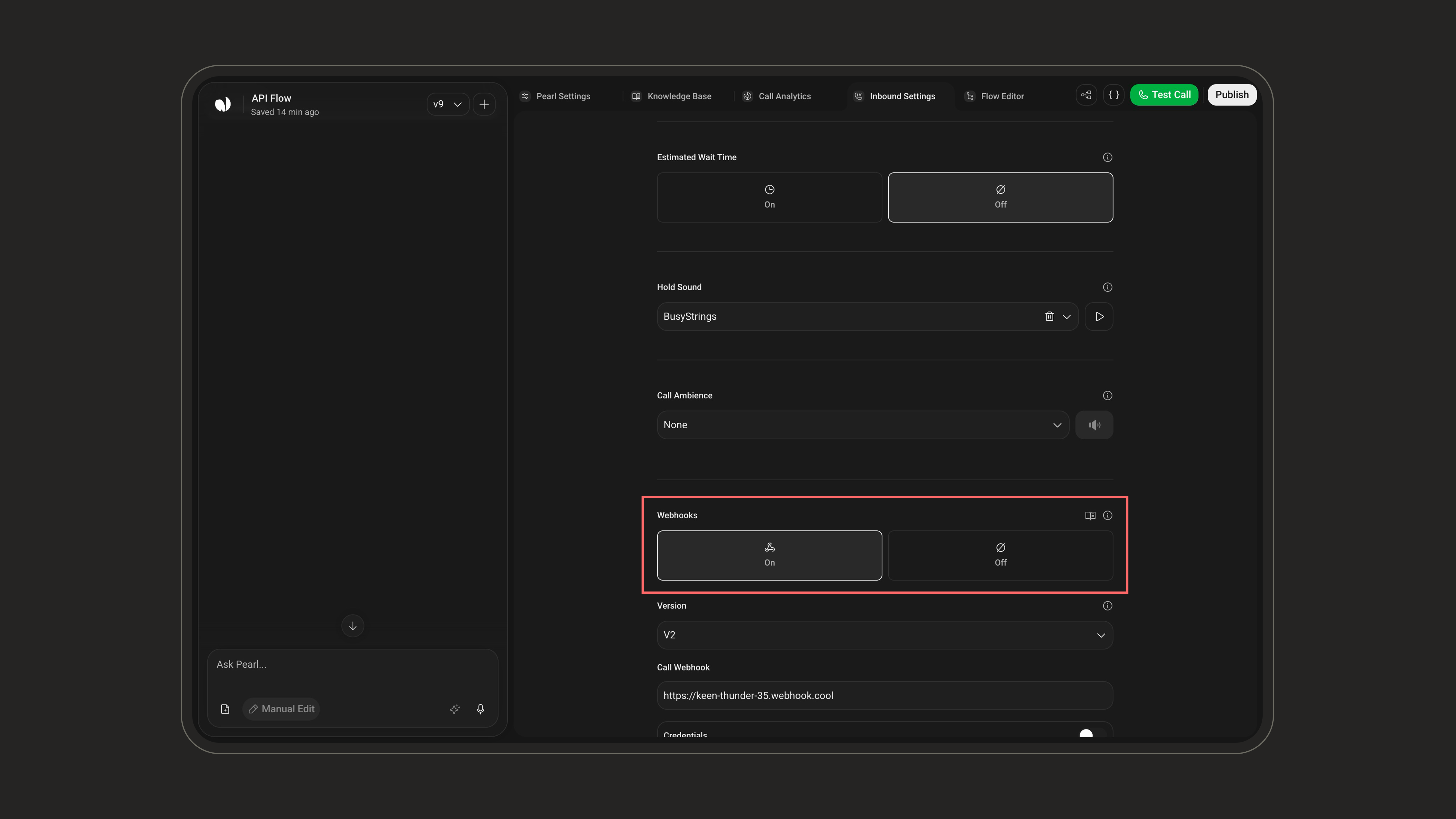 Webhooks setting
