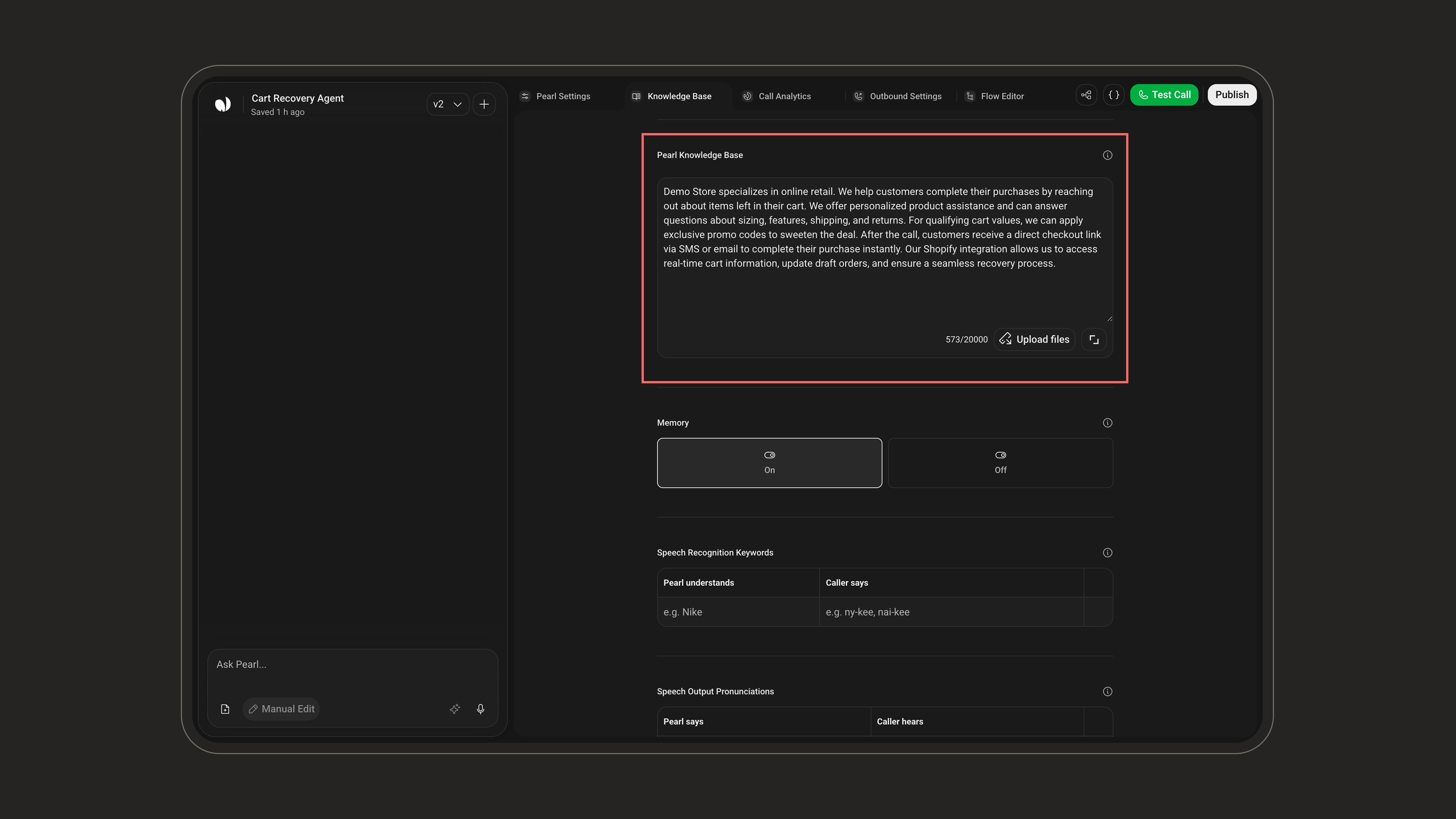 Pearl Knowledge Base field with file upload