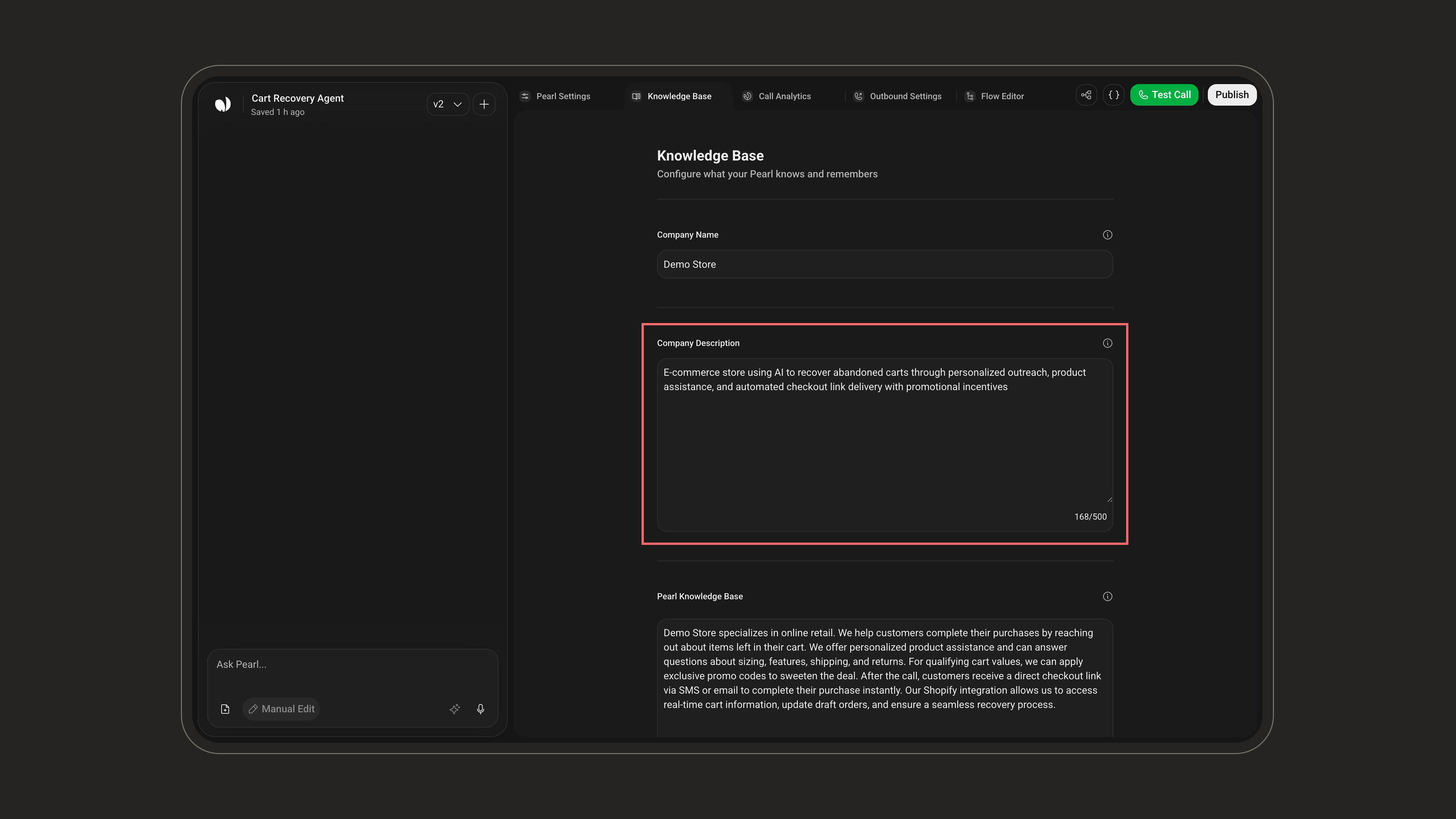 Company Description field in the Knowledge Base