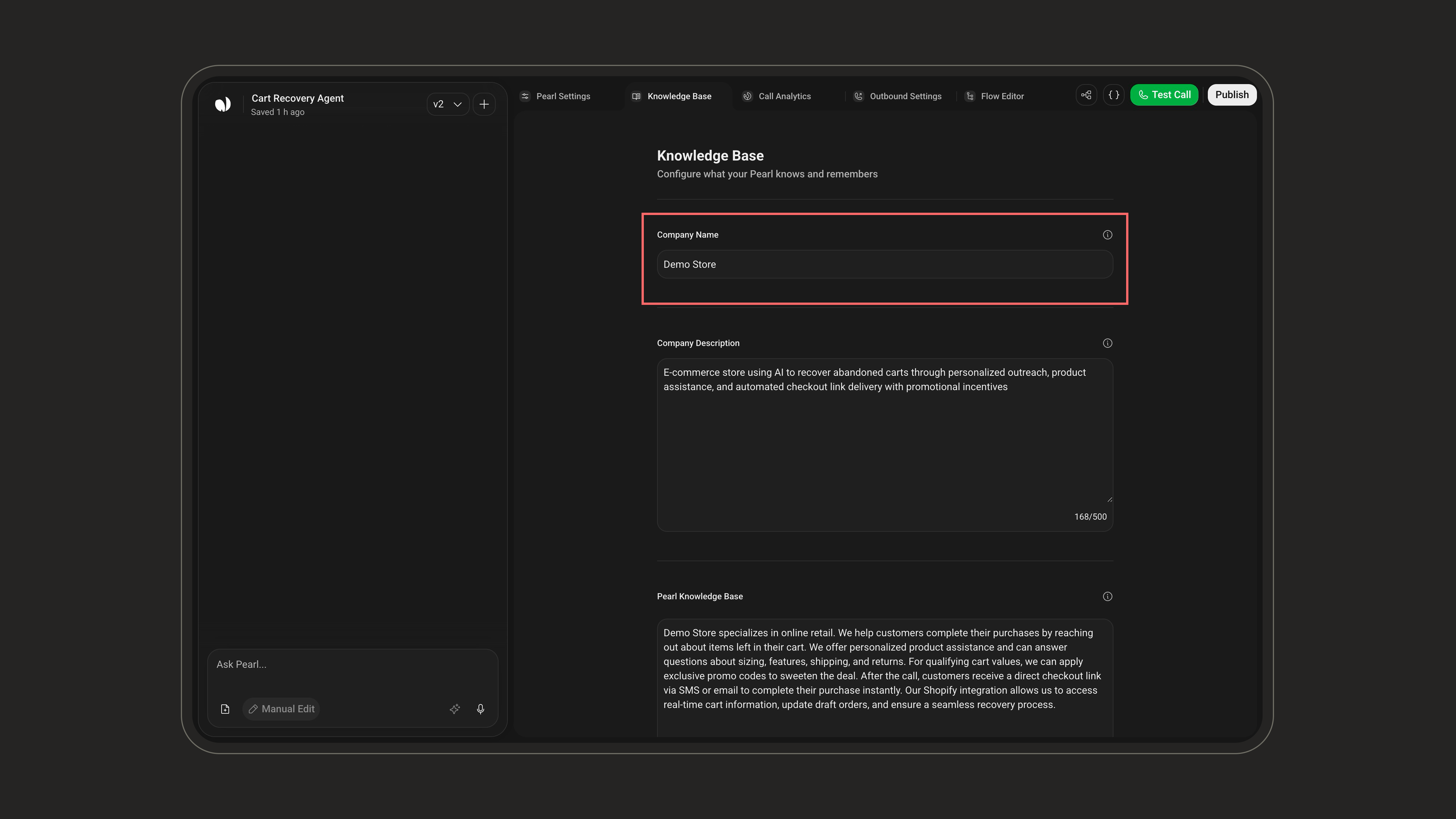 Company Name field in the Knowledge Base
