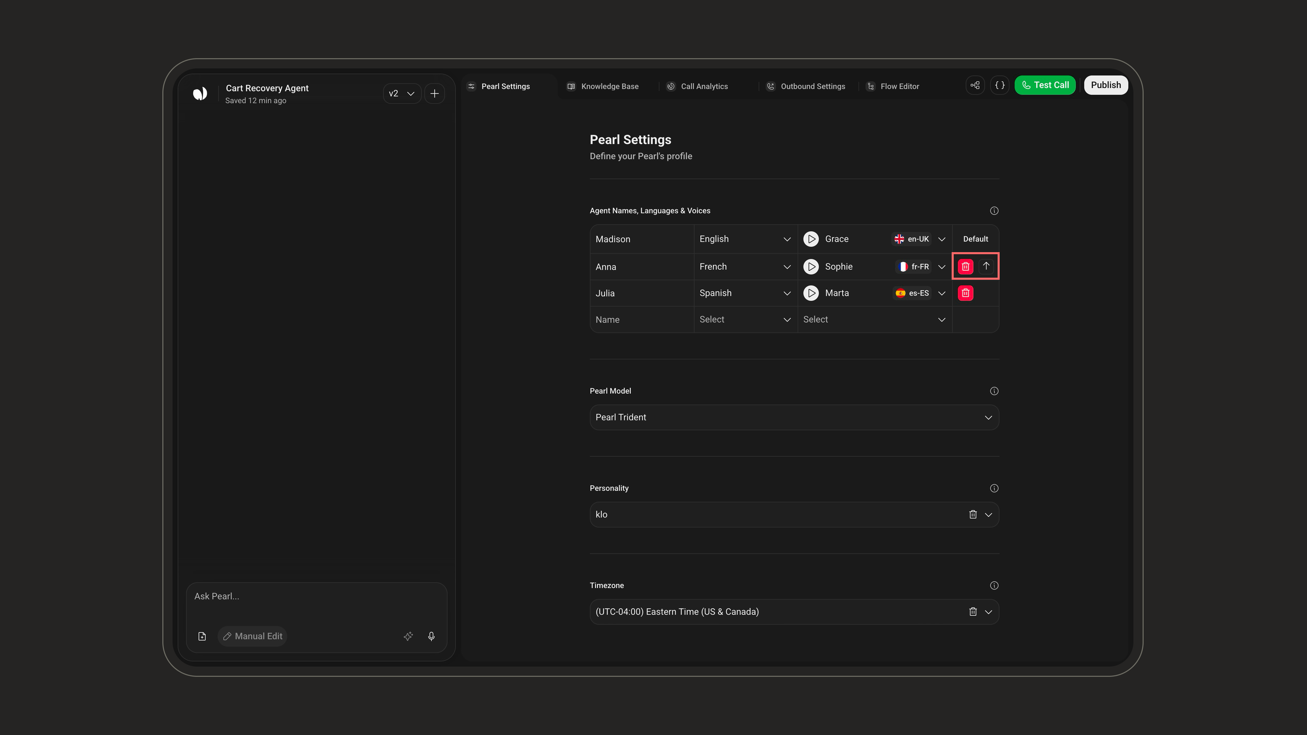 Set an agent as the default opening language