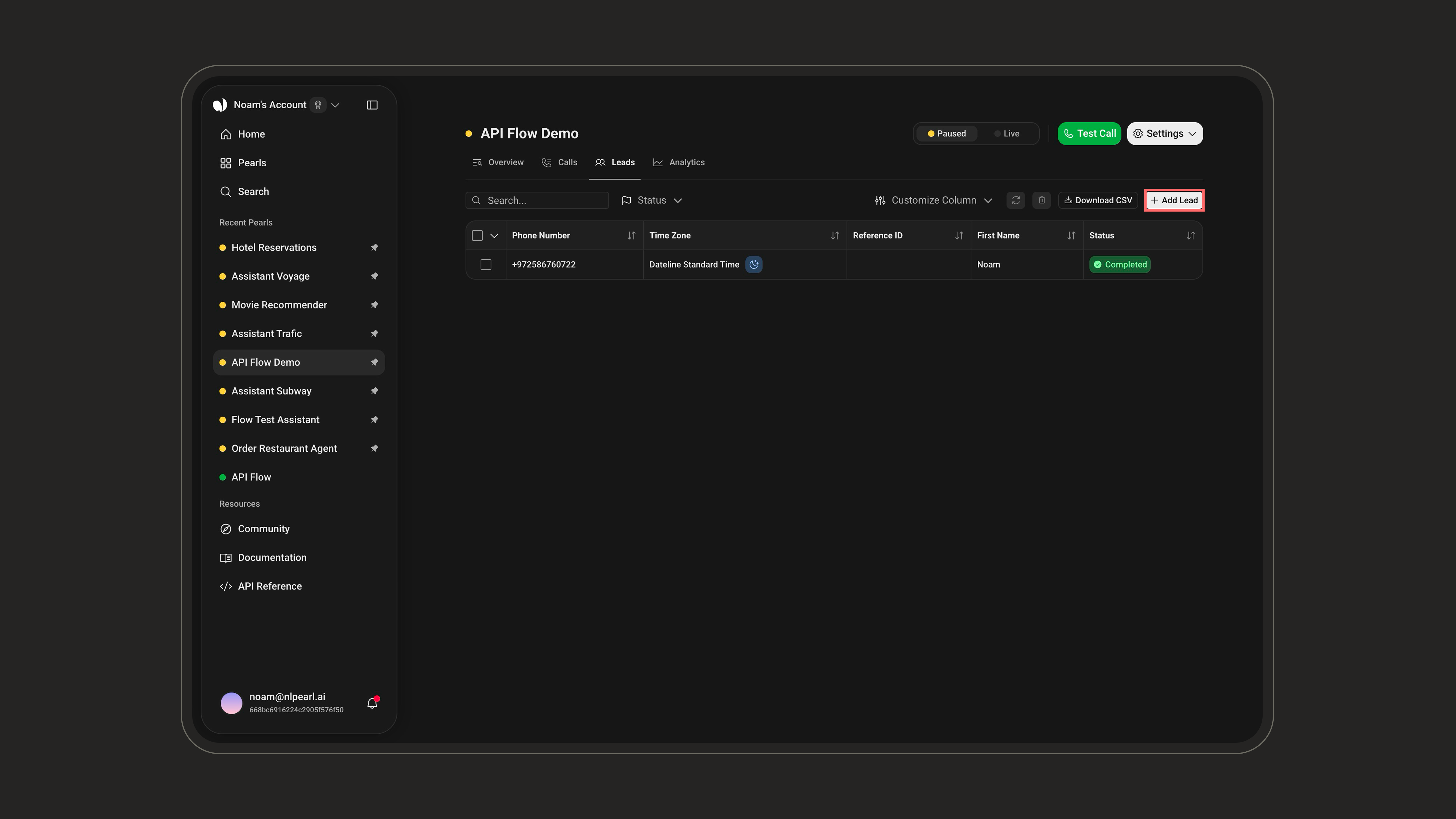 Add Lead button