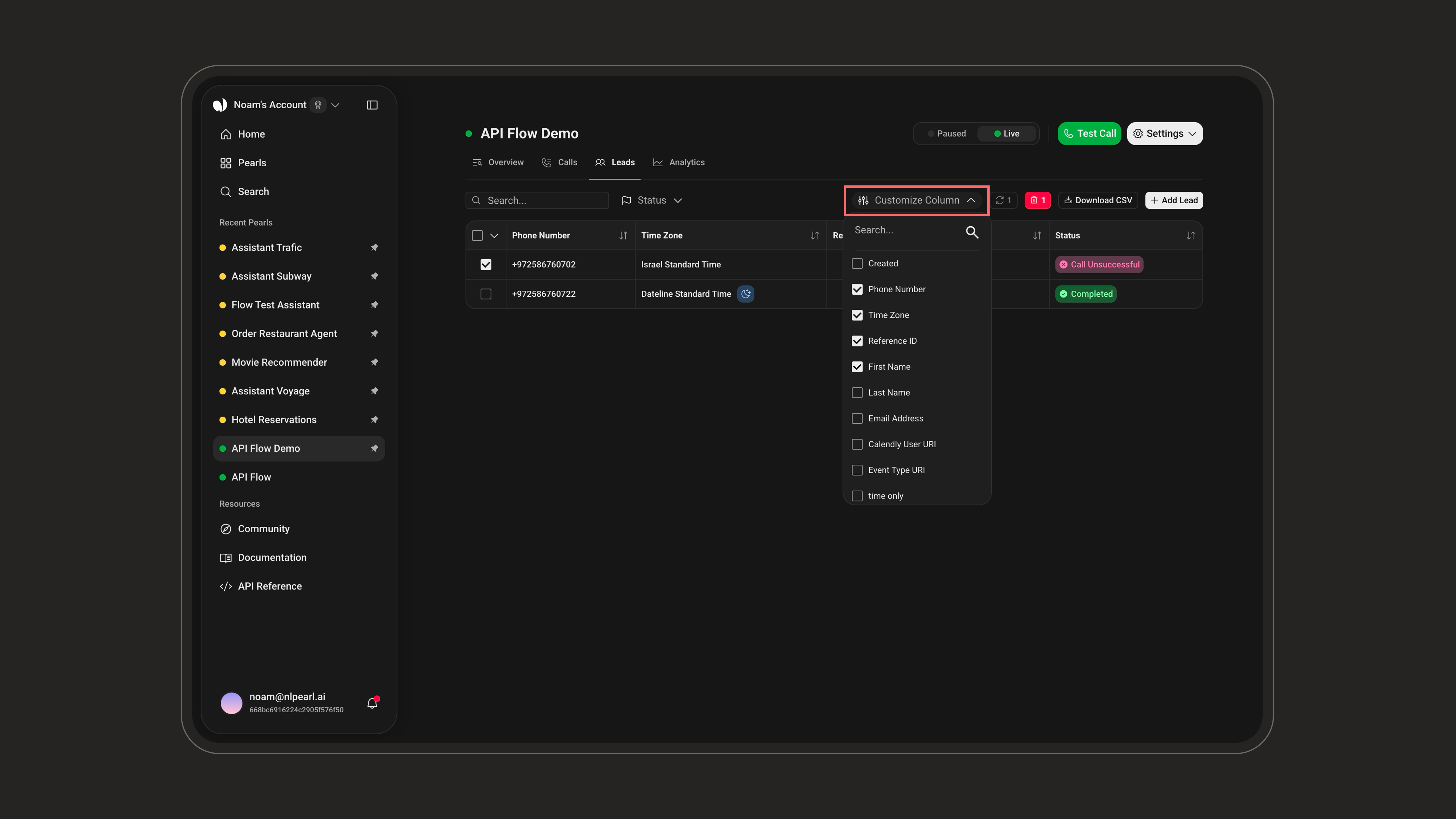 Customize columns