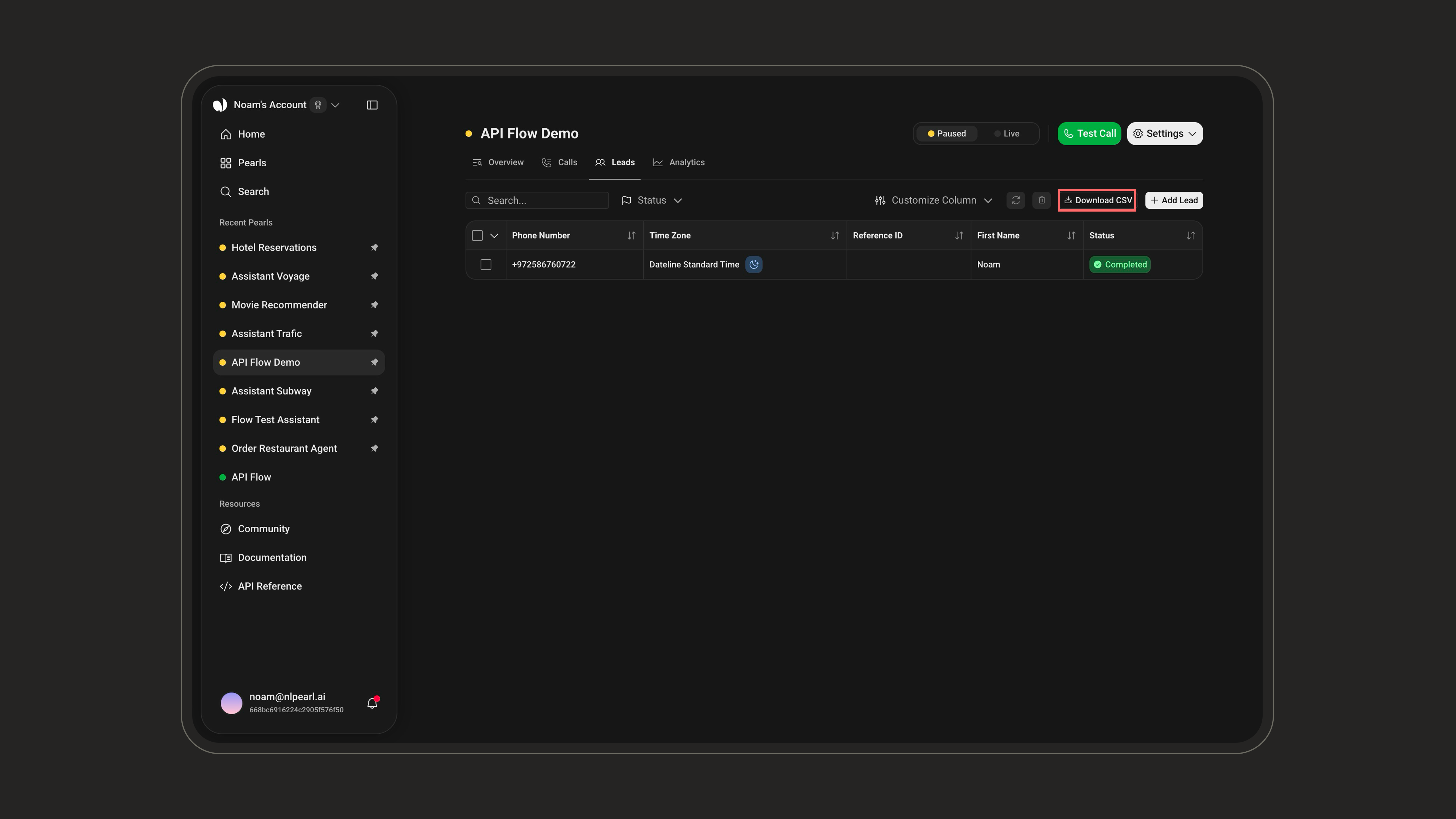 Download leads as CSV