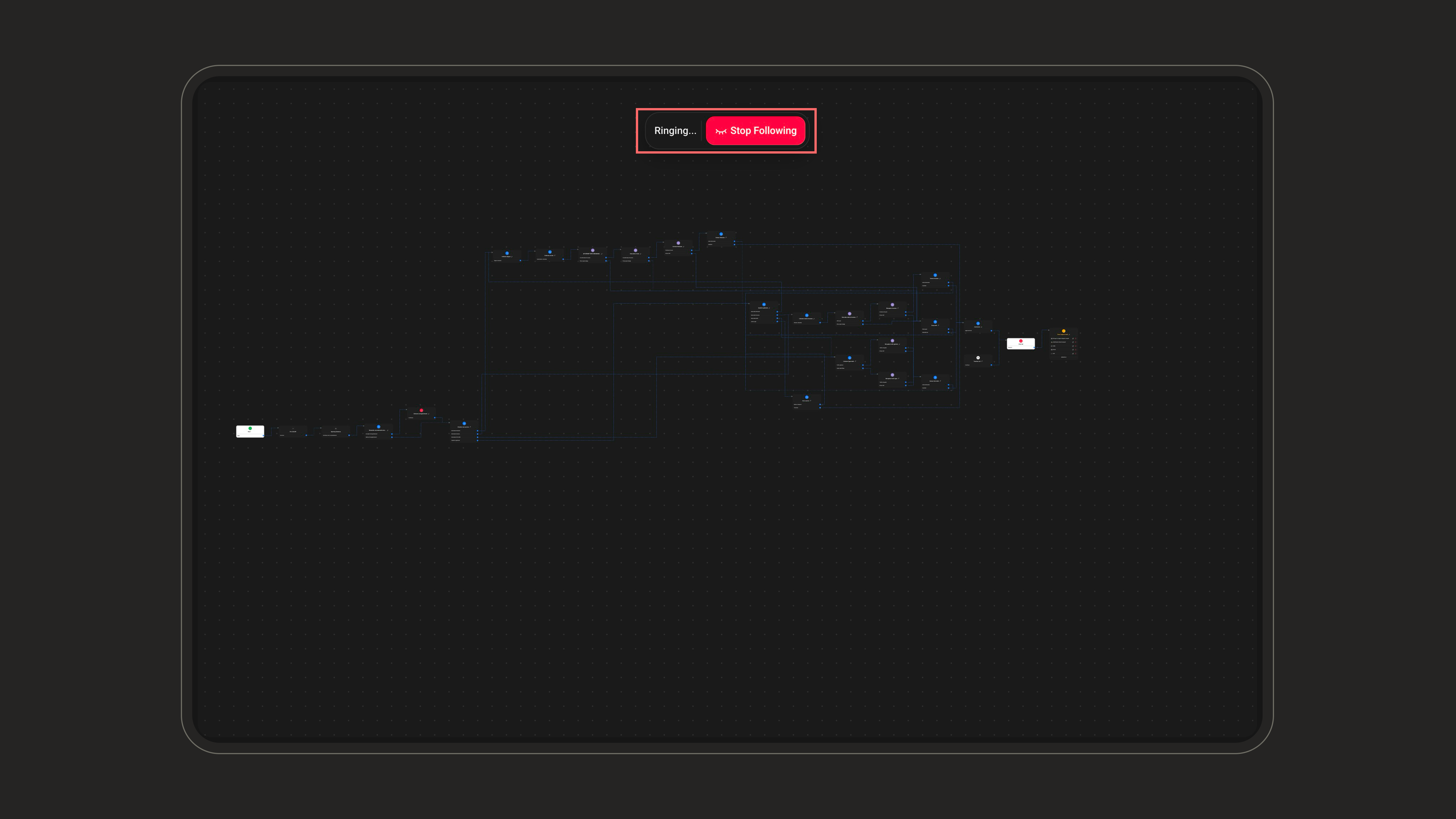Live node tracing during a test call with a Stop Following pill