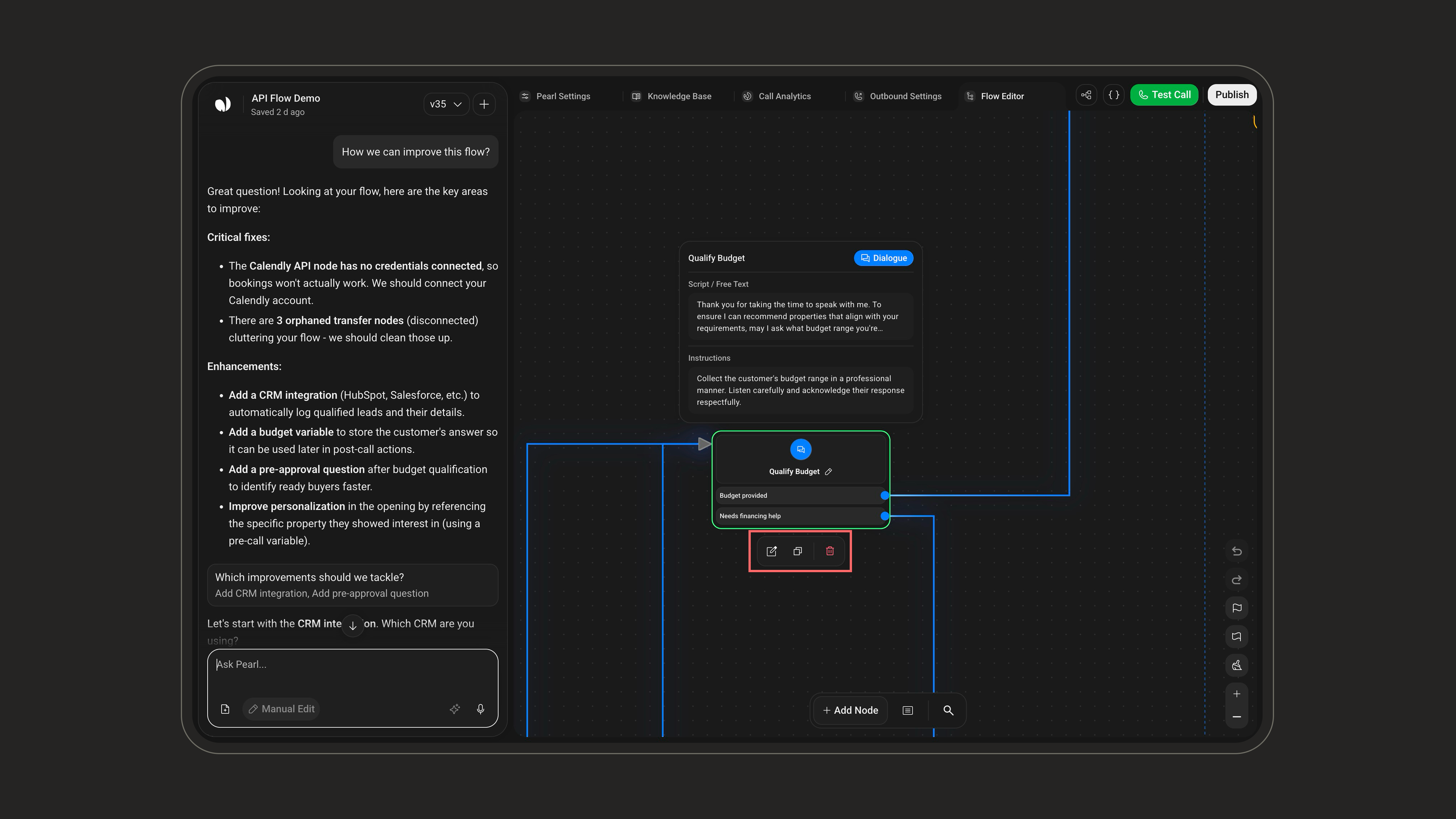 Node quick actions: edit, duplicate, and delete
