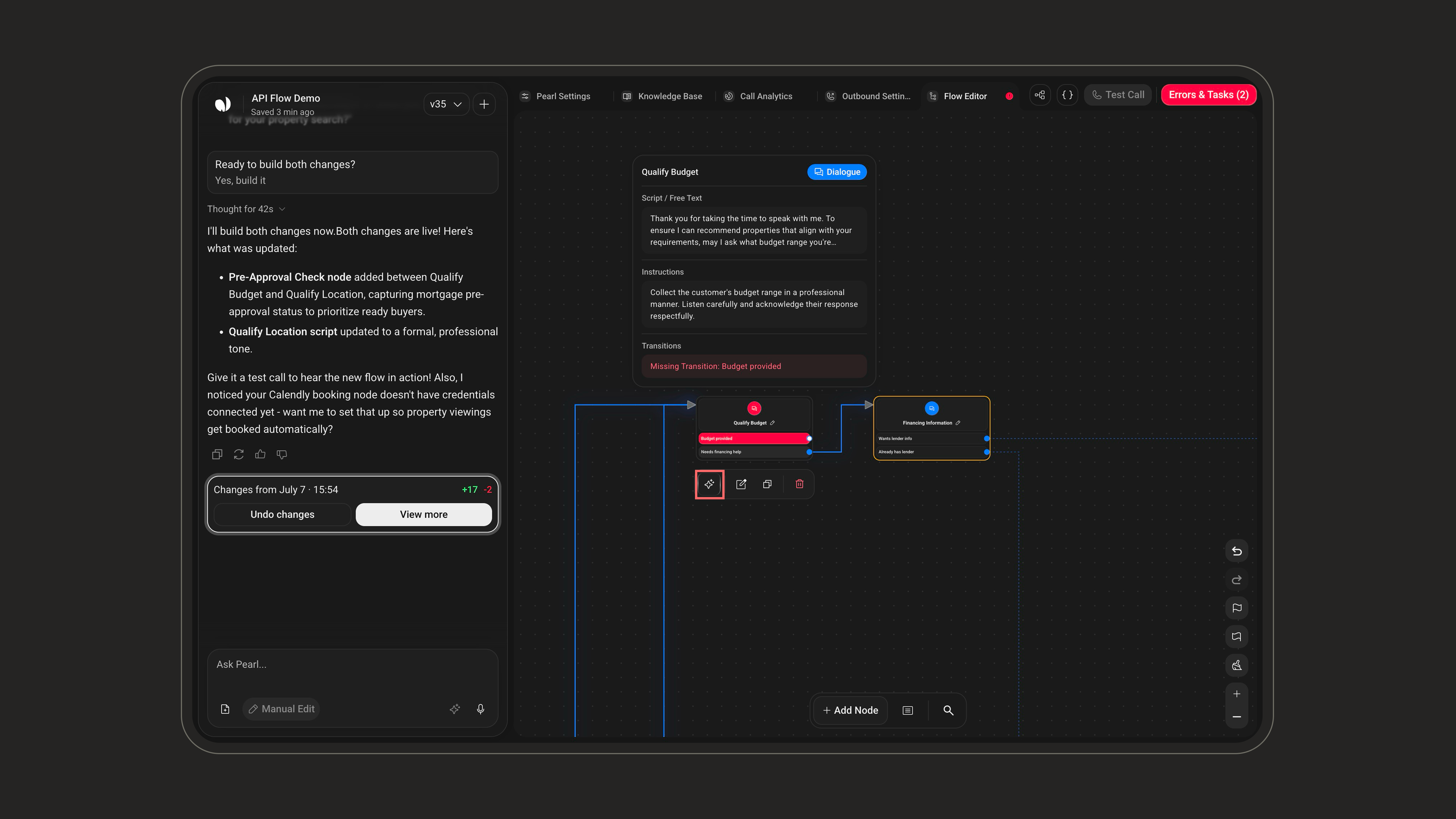 Fix With Pearl quick action on a node