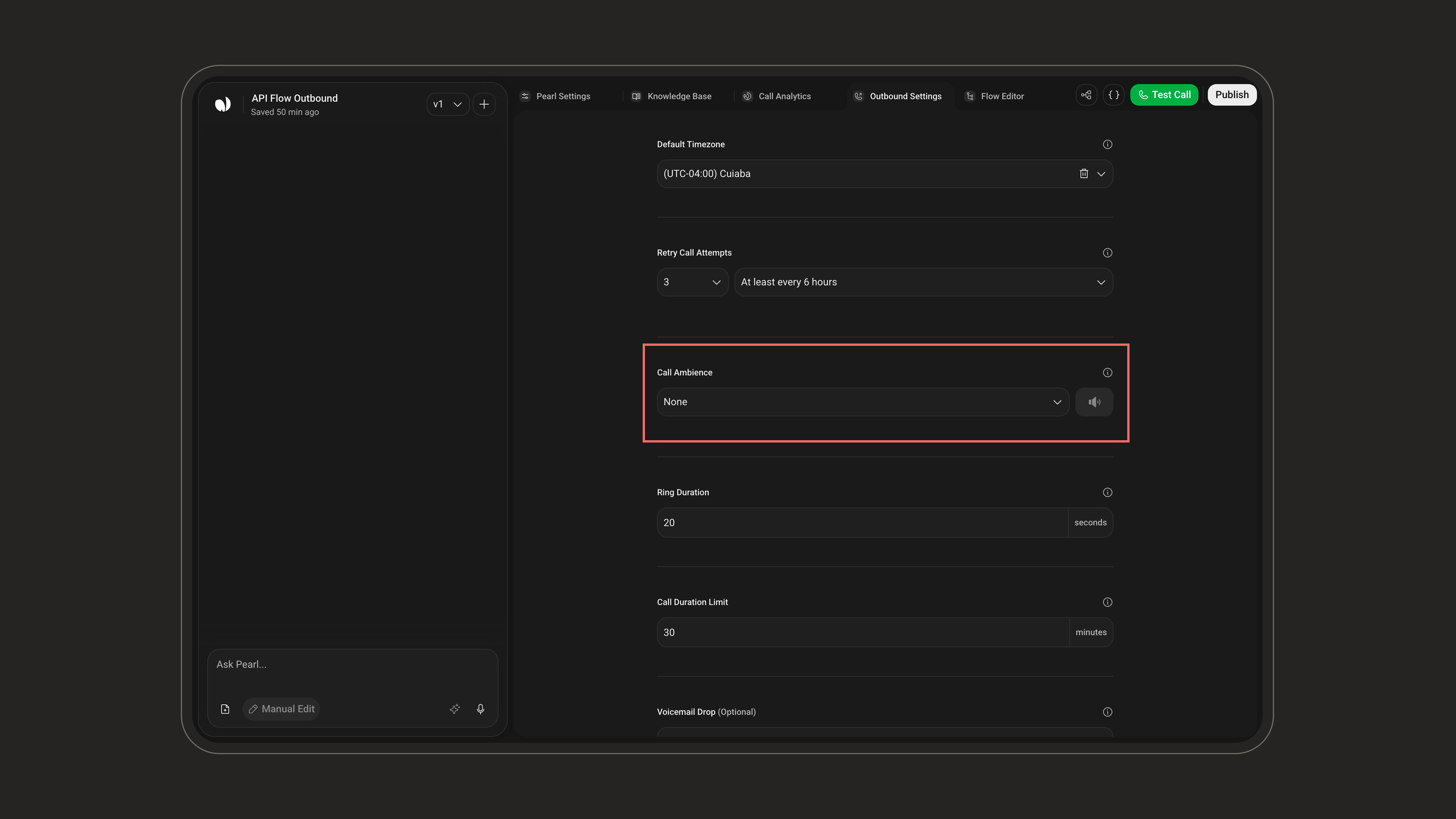Call Ambience setting